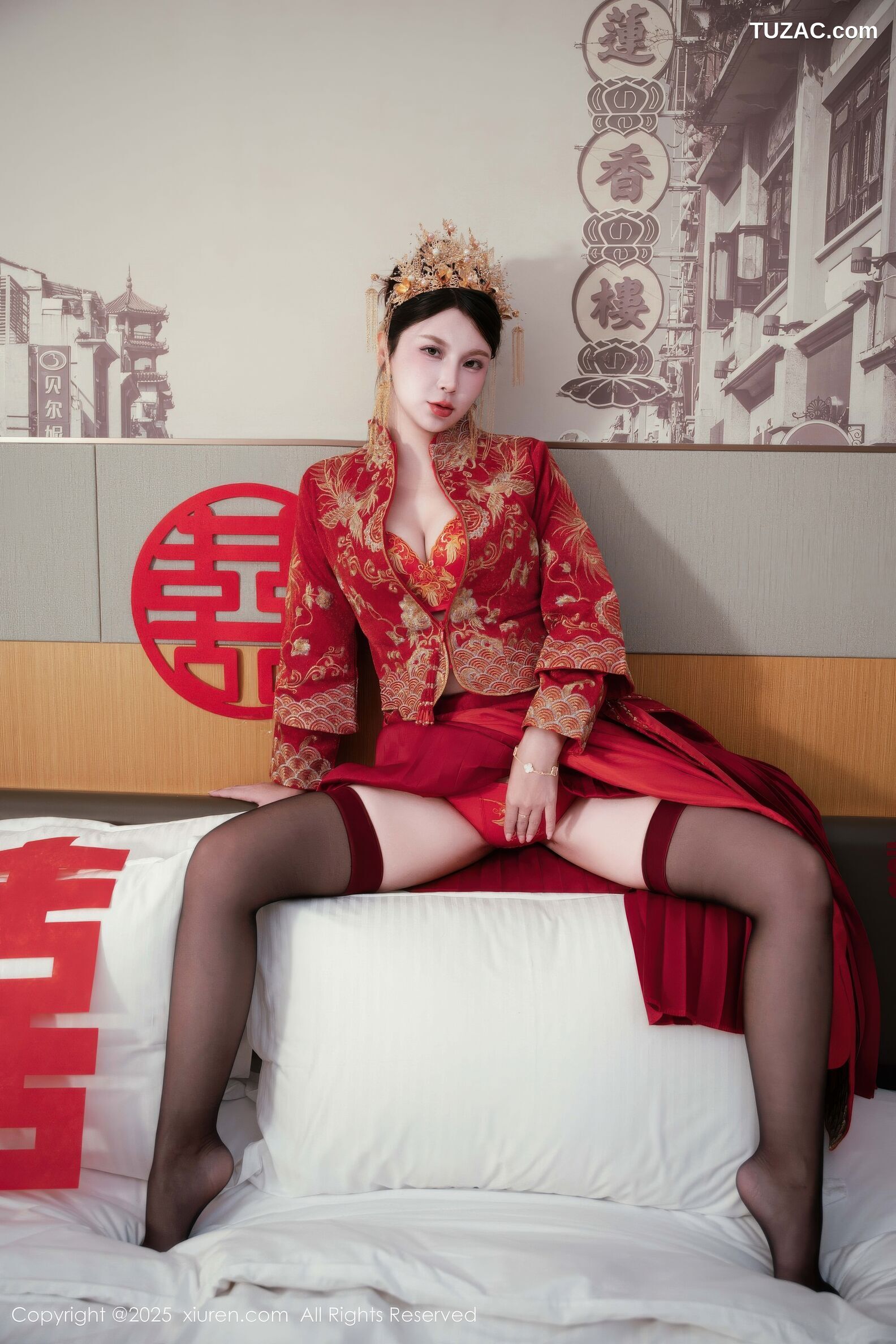 XiuRen秀人网-10865-小蛮妖Yummy-新娘红装红色内衣黑丝-2025.10.14