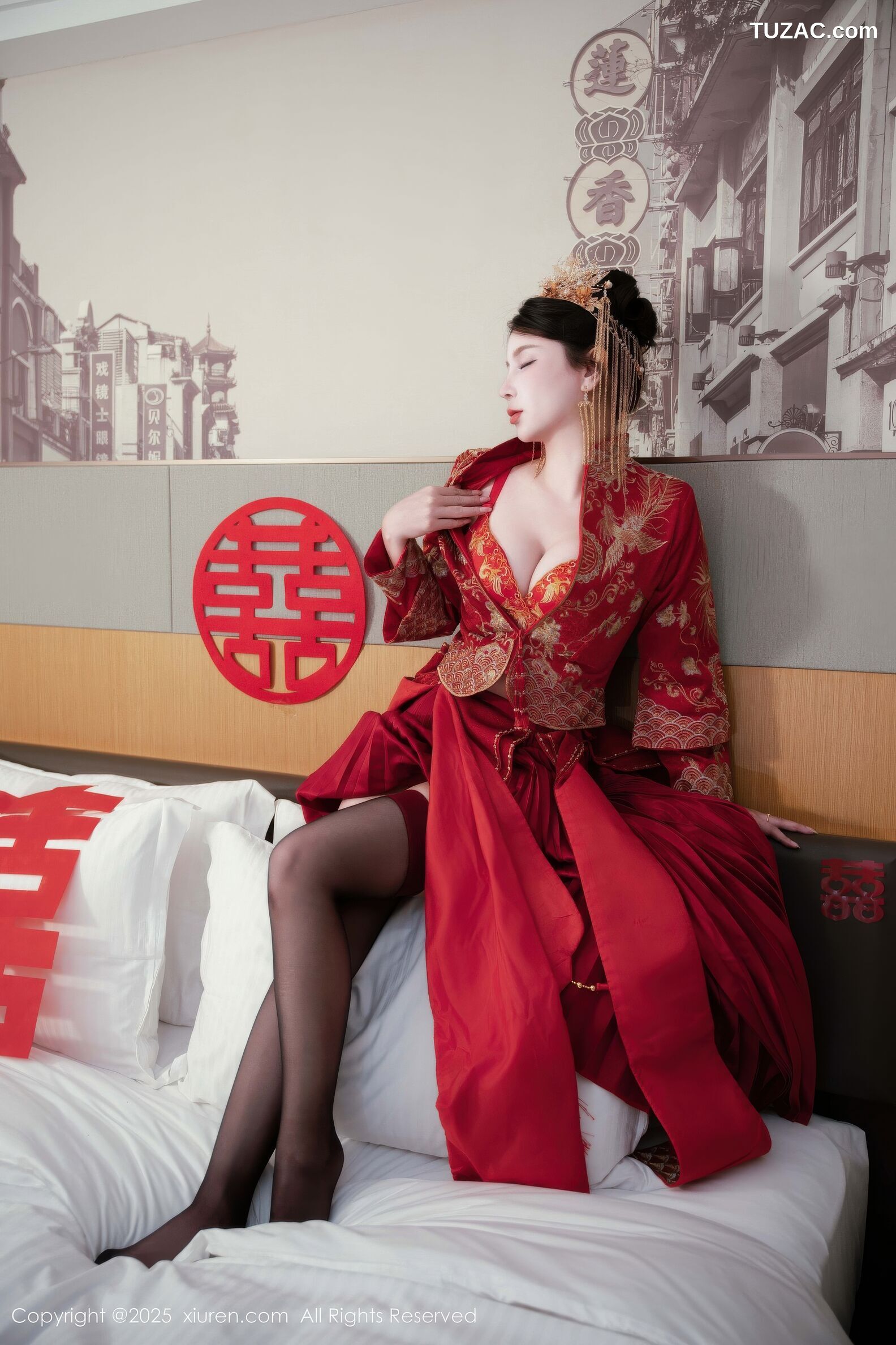 XiuRen秀人网-10865-小蛮妖Yummy-新娘红装红色内衣黑丝-2025.10.14
