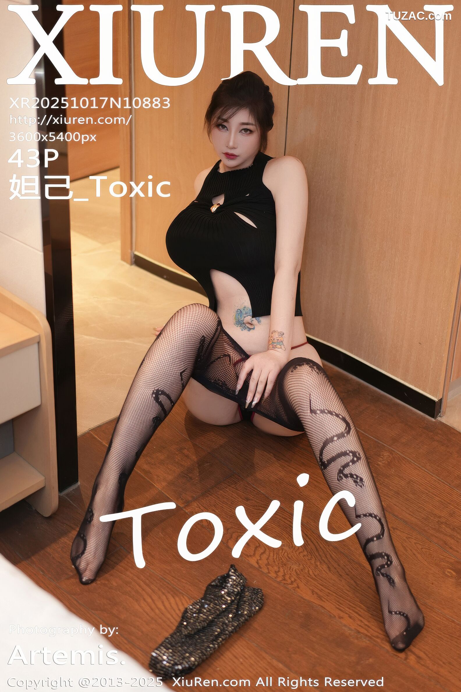 XiuRen秀人网-10883-妲己Toxic-黑色无袖T灰色金属光泽短裙黑丝-2025.10.17