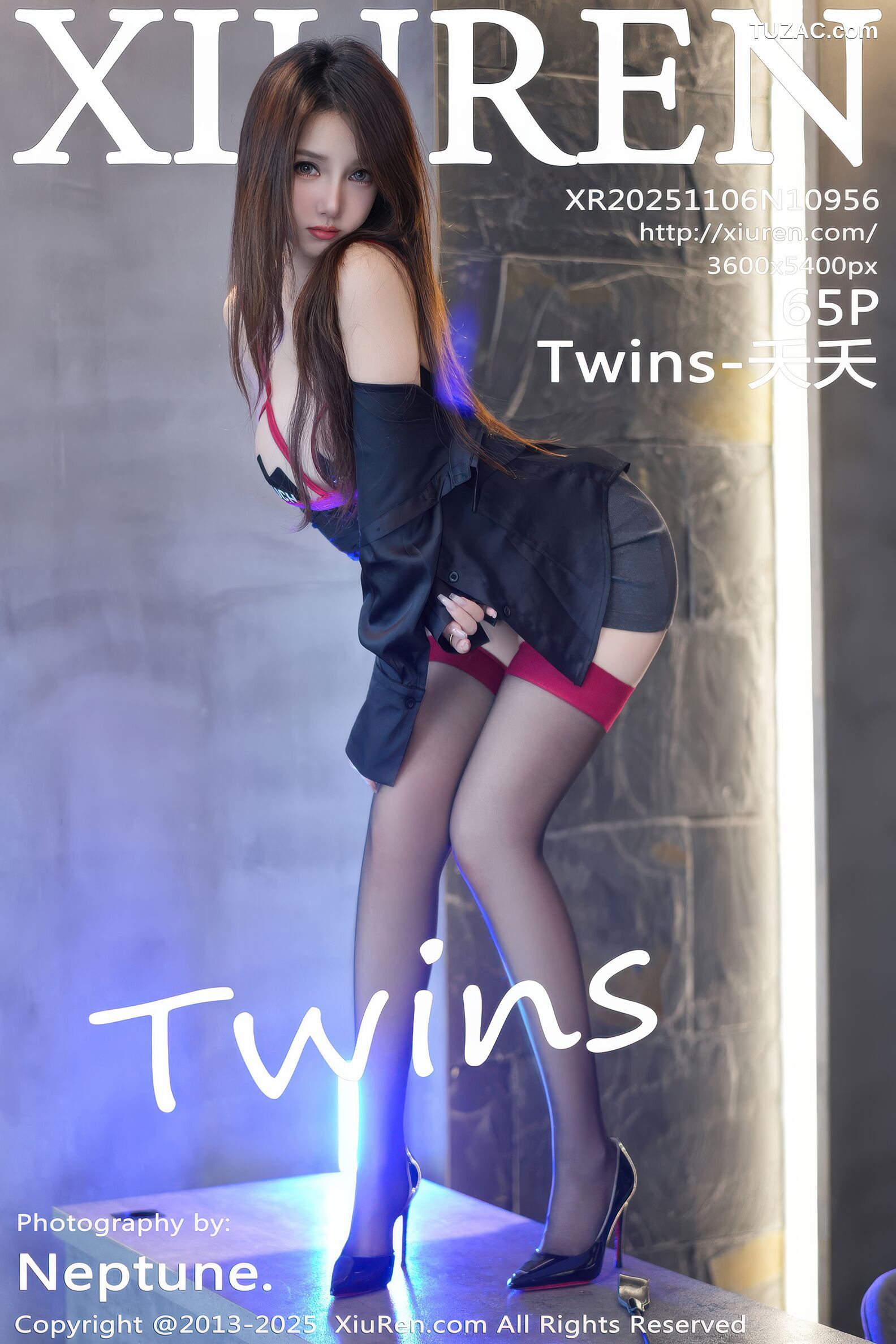 XiuRen秀人网-10956-Twins天天-OL黑色衬衫深灰短裙红色情趣内衣爆乳黑丝-2025.11.06