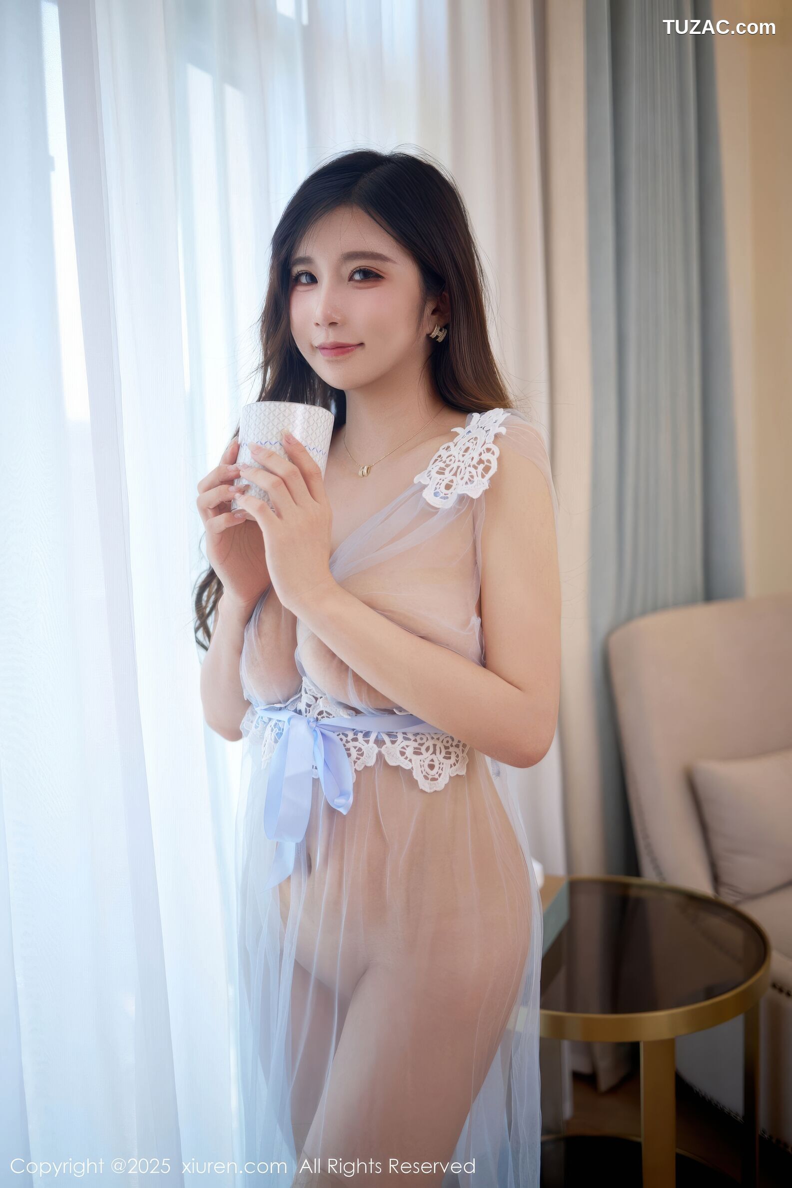 XiuRen秀人网-10963-小肉肉咪-淡蓝透视纱裙白色蕾丝情趣内衣-2025.11.07