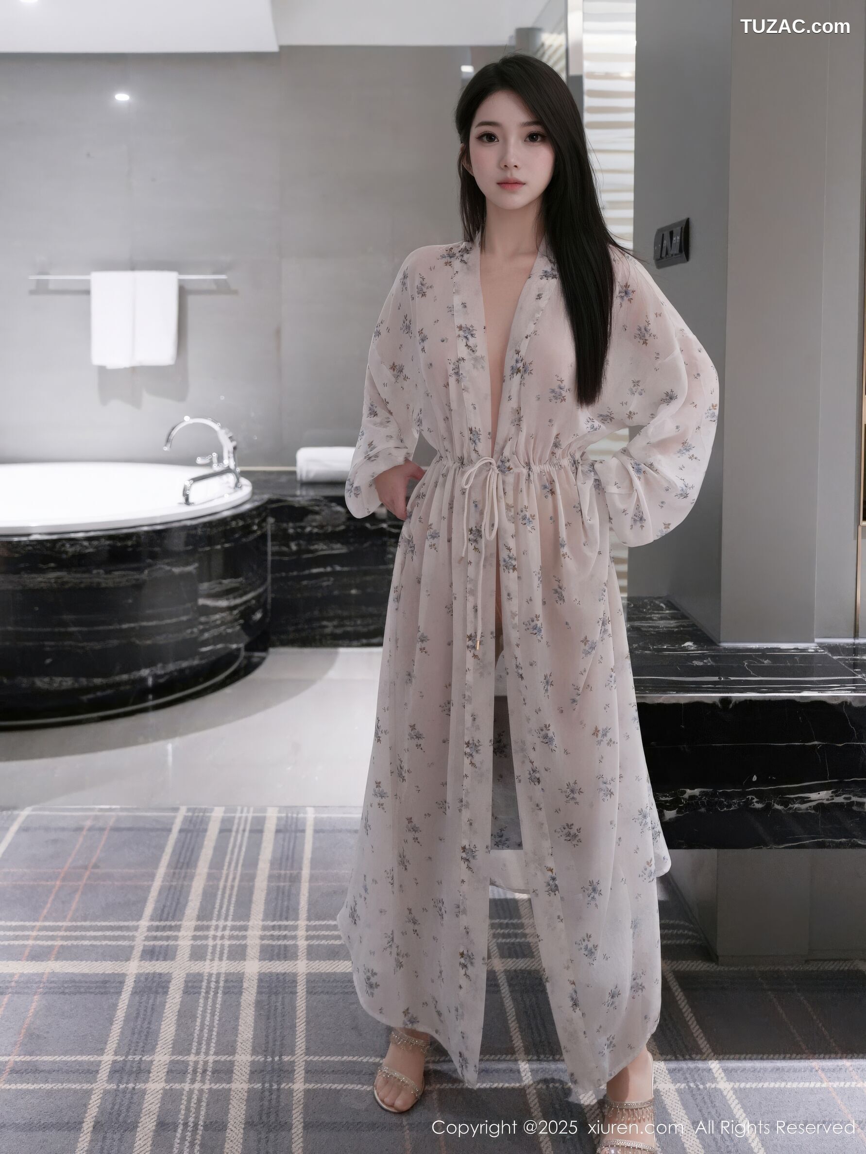 XiuRen秀人网-10988-烧烧小桃-抹胸蓝色连衣裙-轻透白纱睡袍-2025.11.14