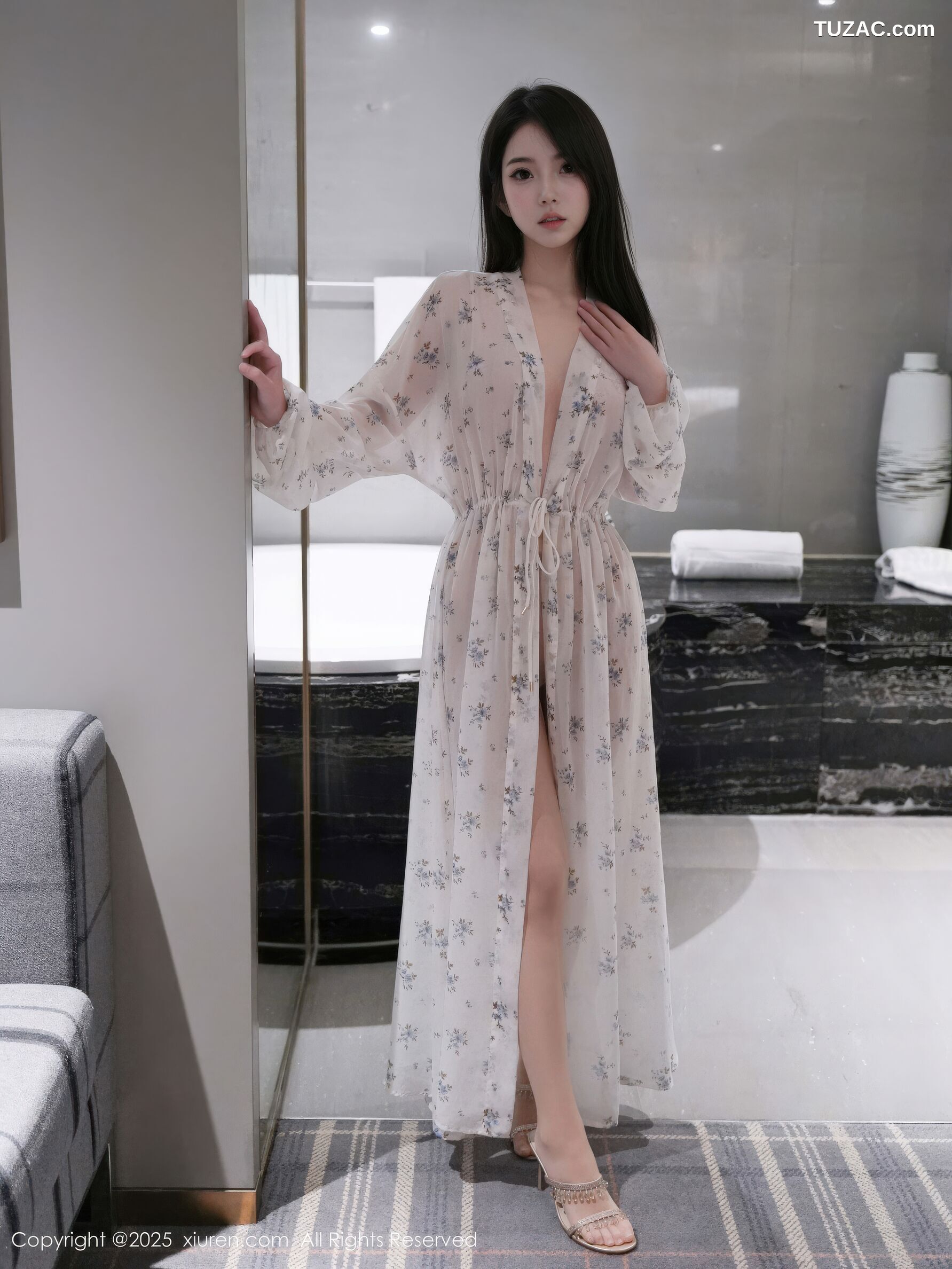 XiuRen秀人网-10988-烧烧小桃-抹胸蓝色连衣裙-轻透白纱睡袍-2025.11.14