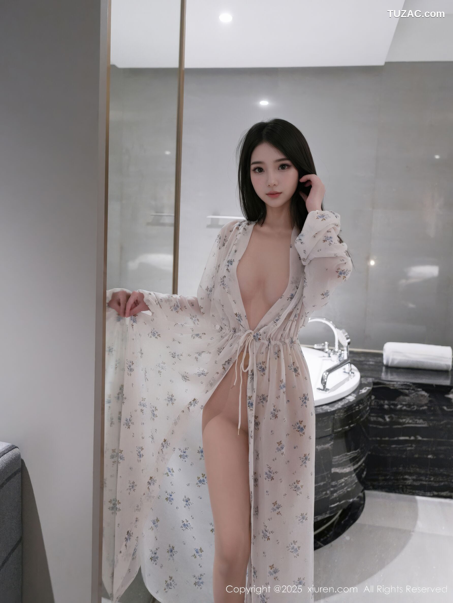 XiuRen秀人网-10988-烧烧小桃-抹胸蓝色连衣裙-轻透白纱睡袍-2025.11.14