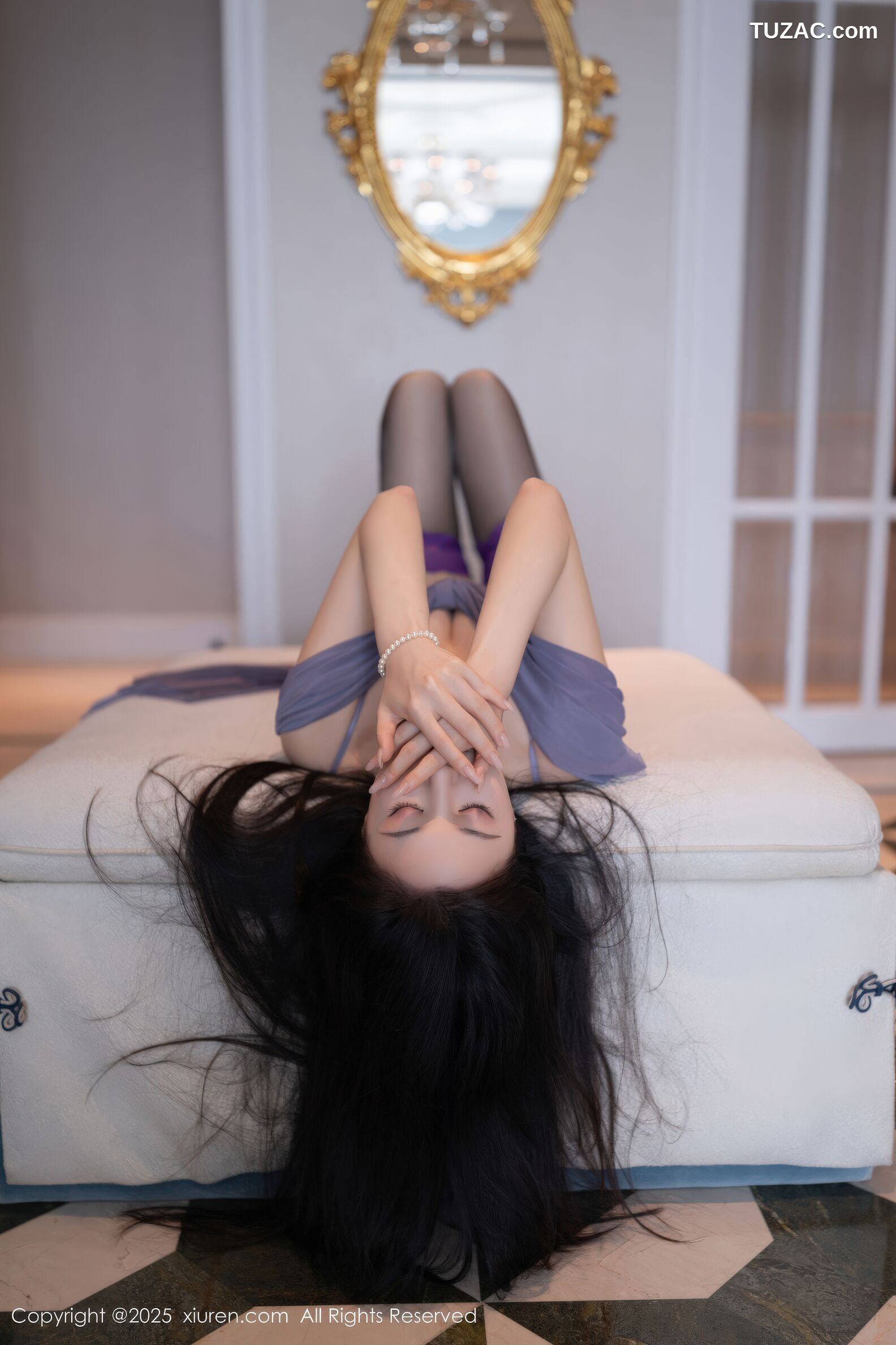 XiuRen秀人网-10992-鱼子酱Fish-灰紫色连衣裙紫色吊袜带黑丝-2025.11.14