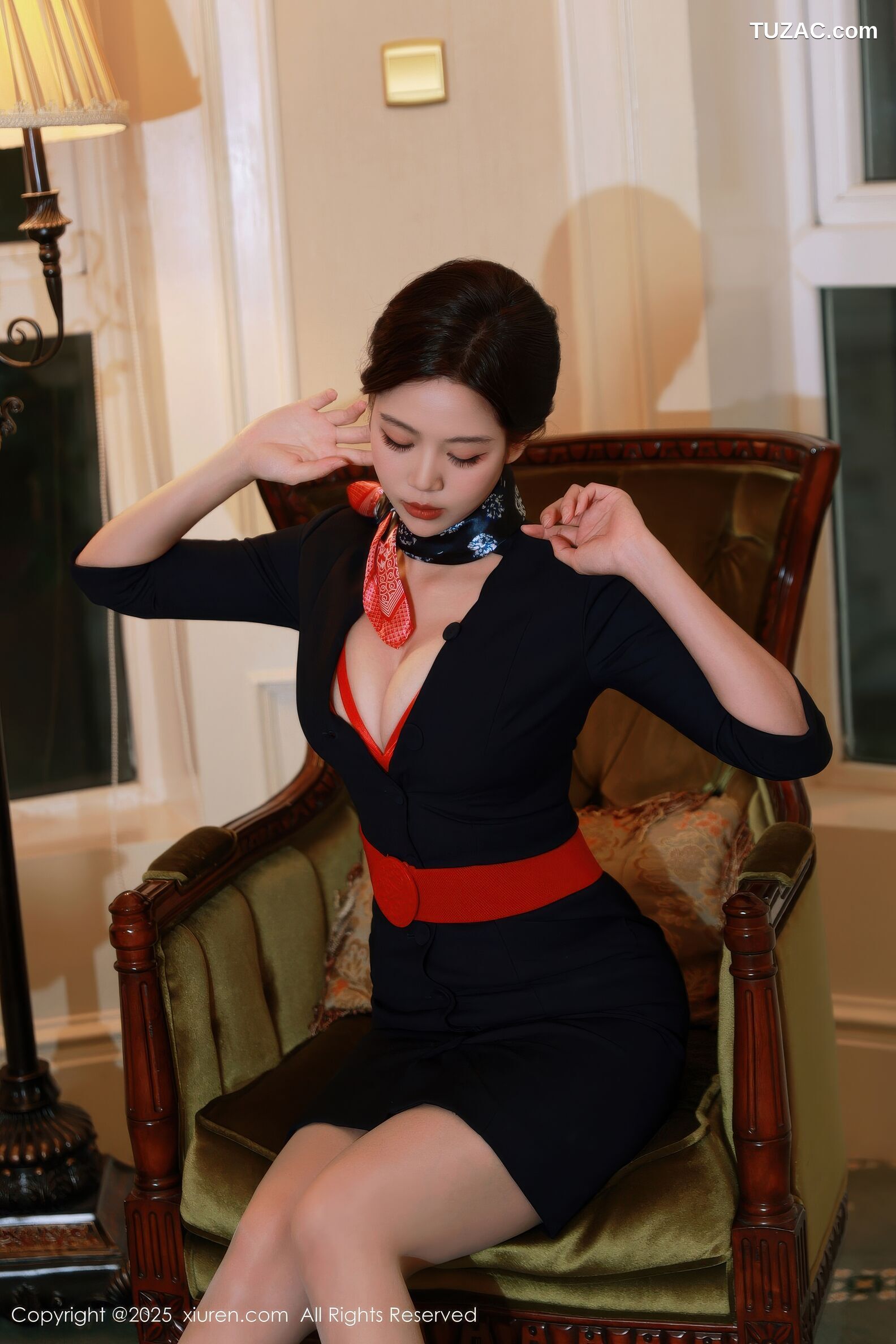 XiuRen秀人网-11009-玫瑰我爱你-深蓝空姐制服红色内衣-2025.11.20