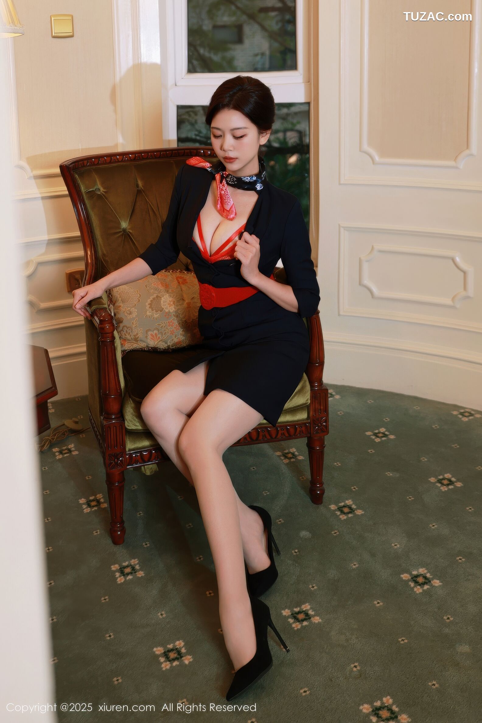 XiuRen秀人网-11009-玫瑰我爱你-深蓝空姐制服红色内衣-2025.11.20