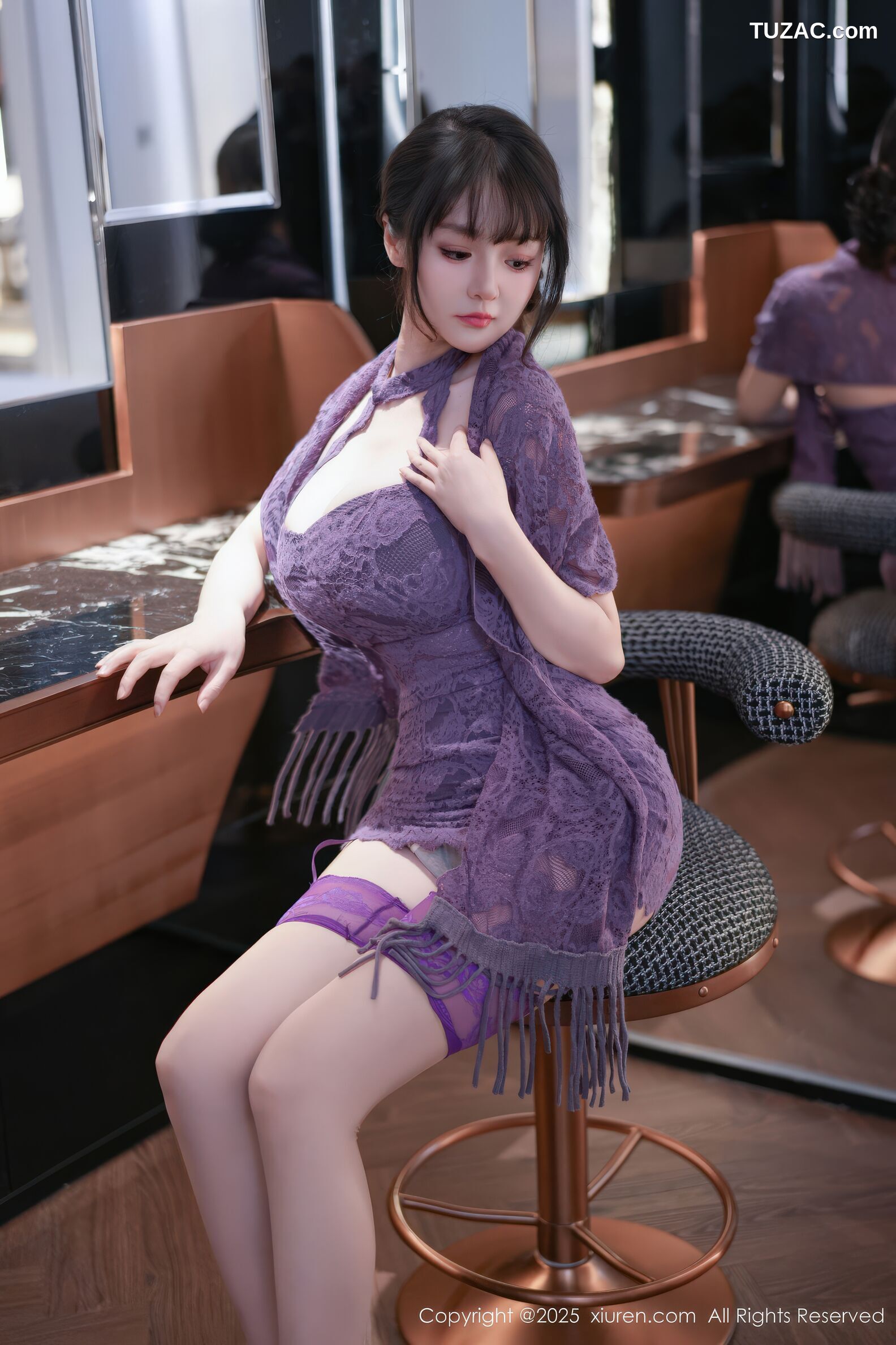 XiuRen秀人网-11057-沈南汐RuRu-紫色连衣短裙吊带袜黑丝-2025.12.02