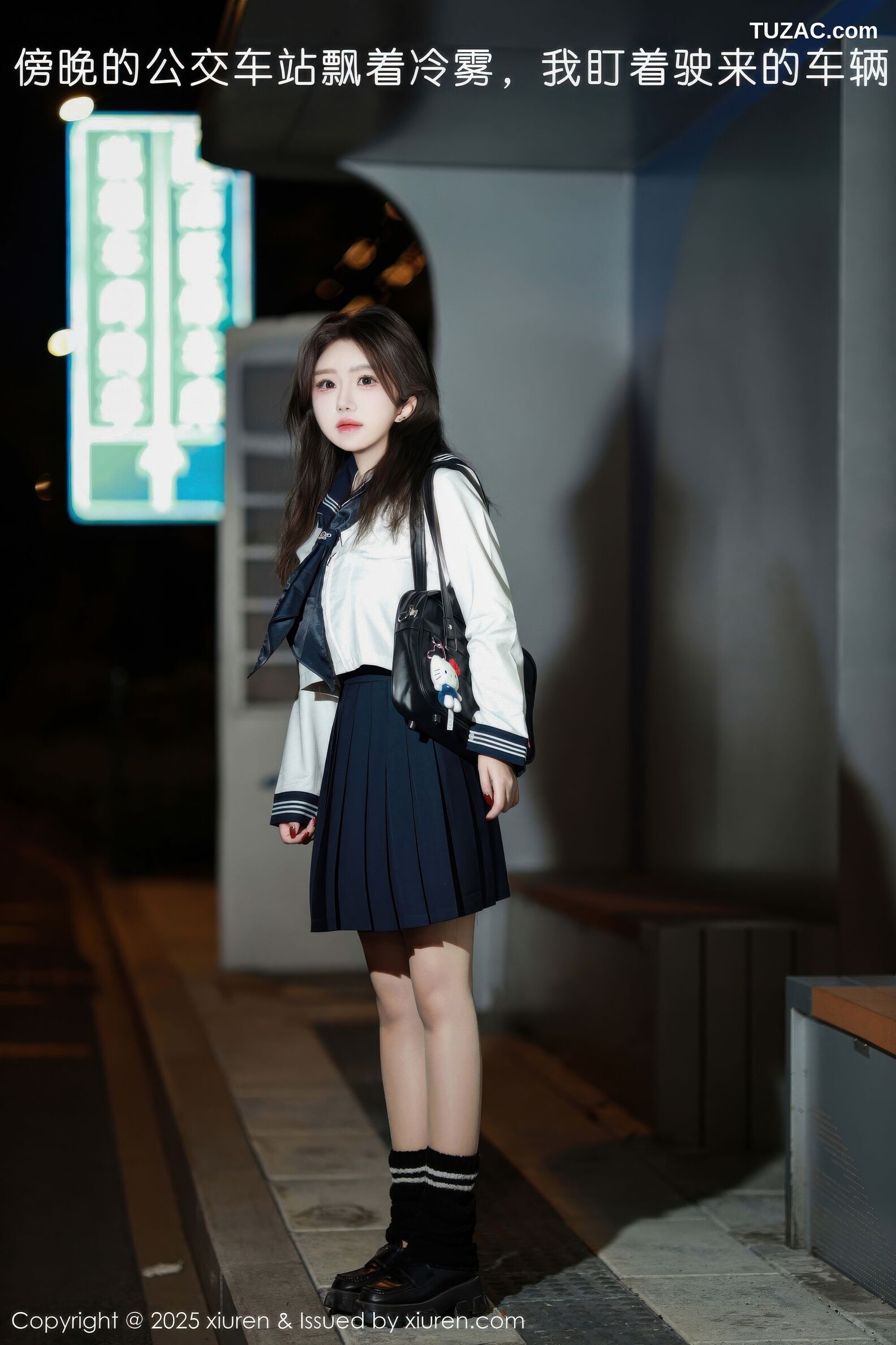 XiuRen秀人网-11071-小薯条nienie-女学生水手领巾白衬衫黑色短裙黑丝-2025.12.05