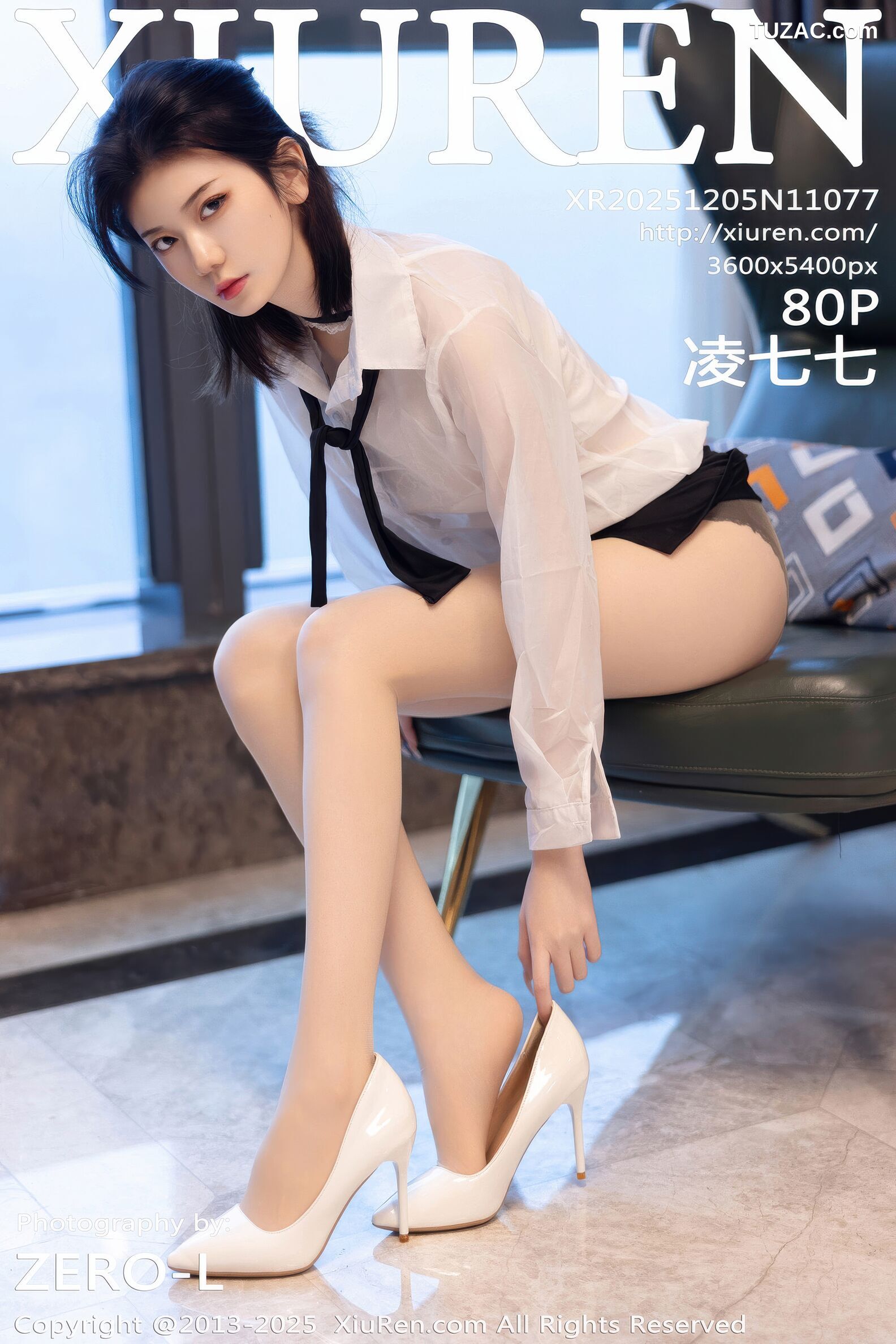 XiuRen秀人网-11077-凌七七-OL白衬衫黑短裙苗条身姿明艳动人-2025.12.05