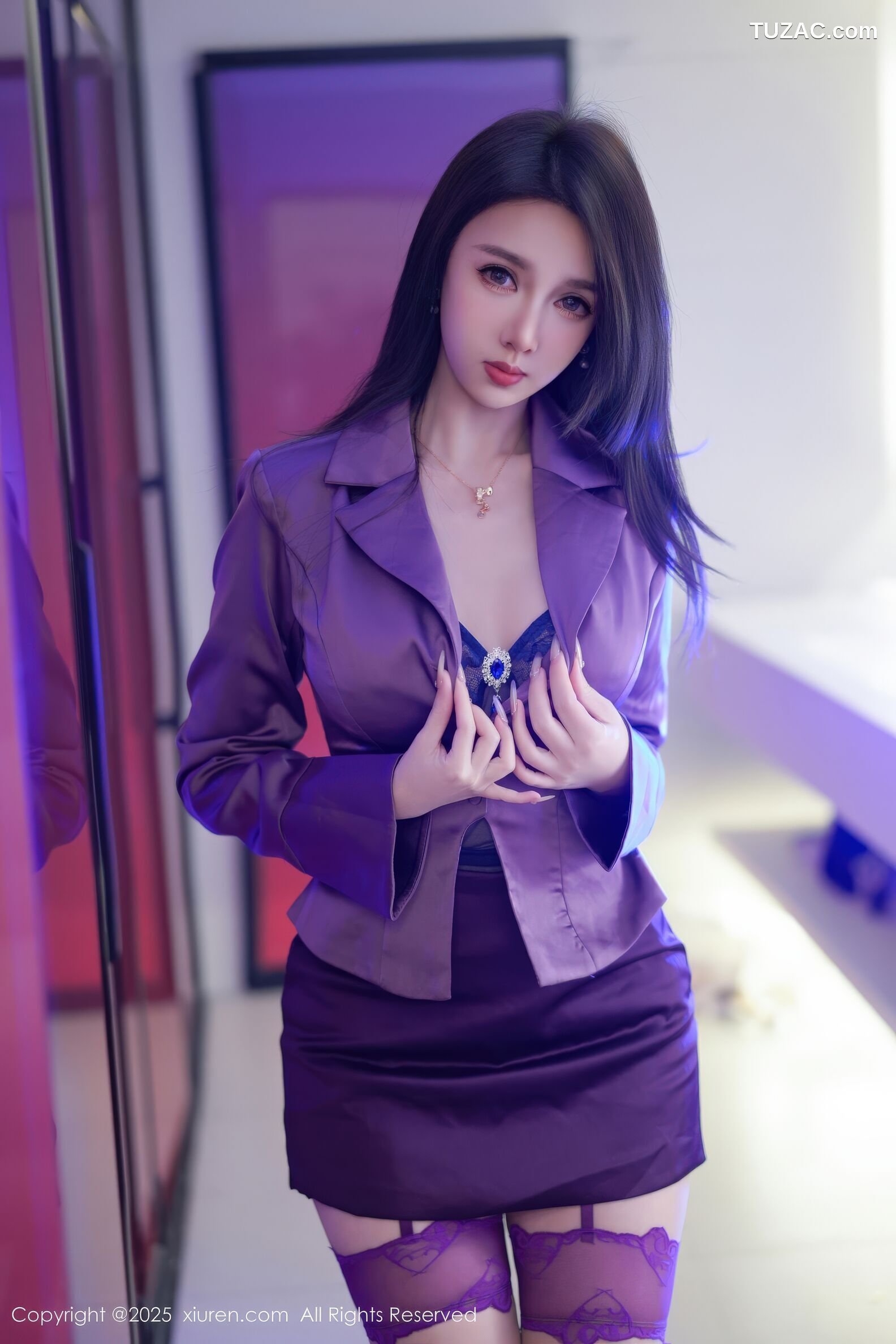 XiuRen秀人网-11120-Twins天天-OL紫色衬衫短裙紫色内衣-2025.12.17