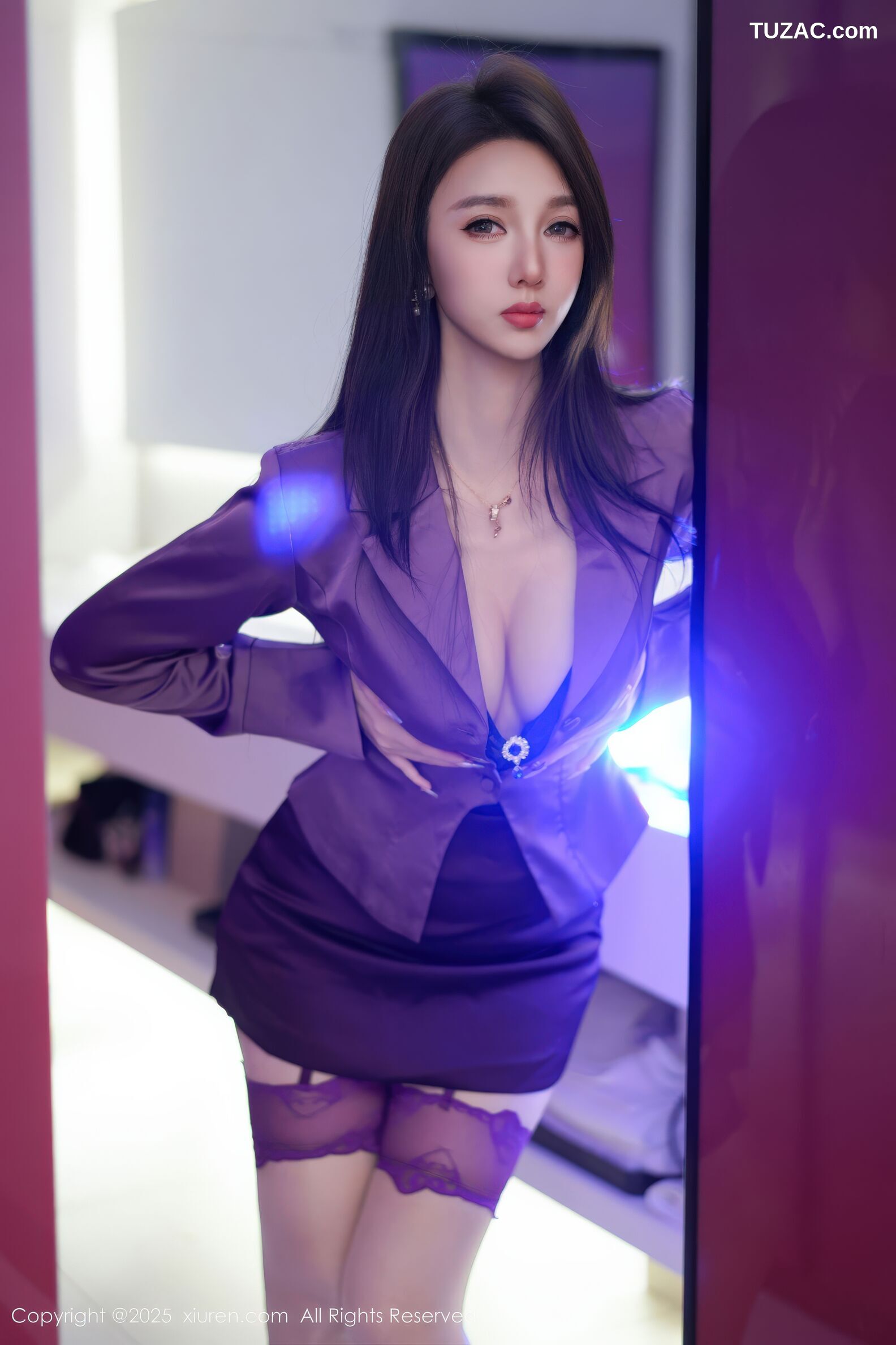 XiuRen秀人网-11120-Twins天天-OL紫色衬衫短裙紫色内衣-2025.12.17