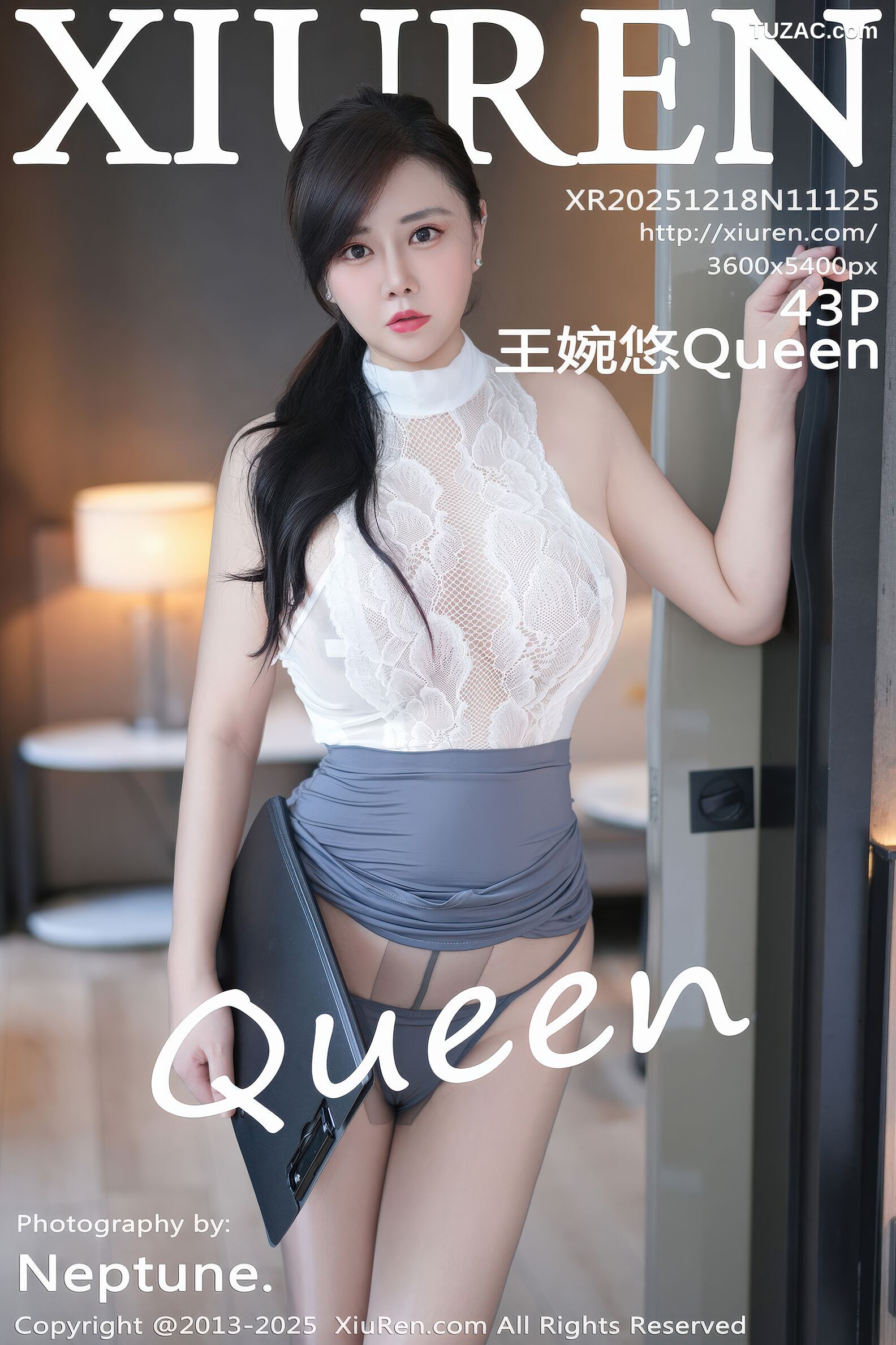 XiuRen秀人网-11125-王婉悠-白蕾丝无袖T灰色包臀裙灰丝-2025.12.18