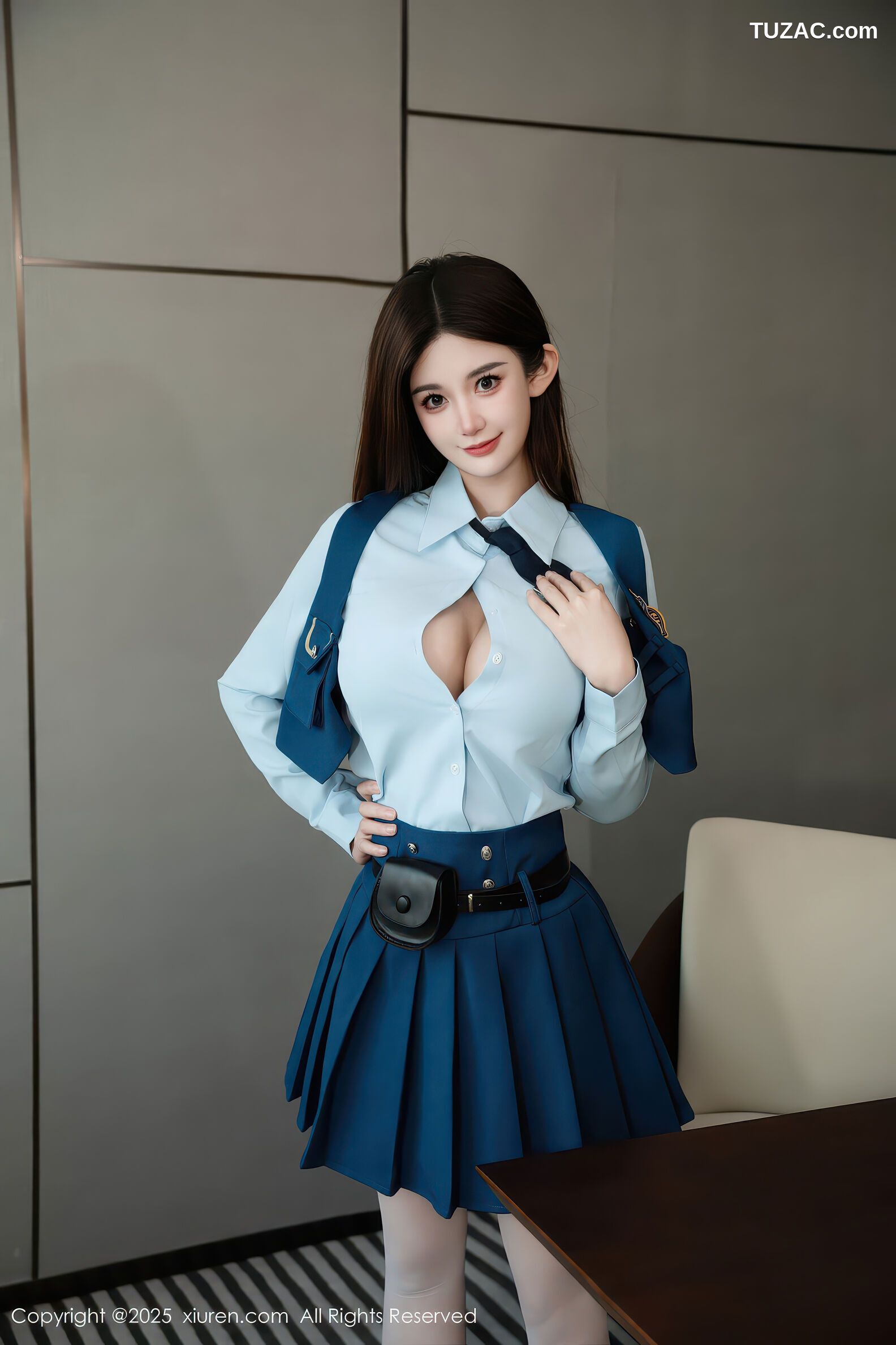 XiuRen秀人网-11141-苏甜橙子-JK制服淡蓝衬衫深蓝绿百褶裙-2025.12.23