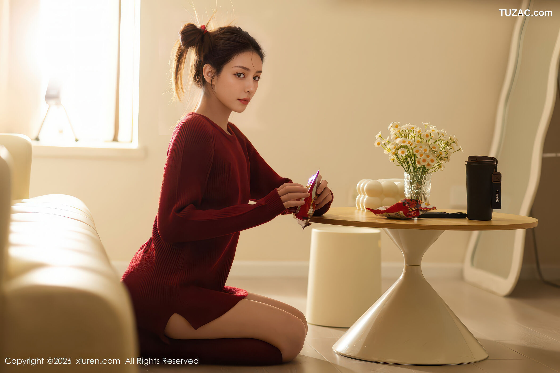 XiuRen秀人网-11198-悦兮-酒红色毛衣丸子头美女-2026.01.06
