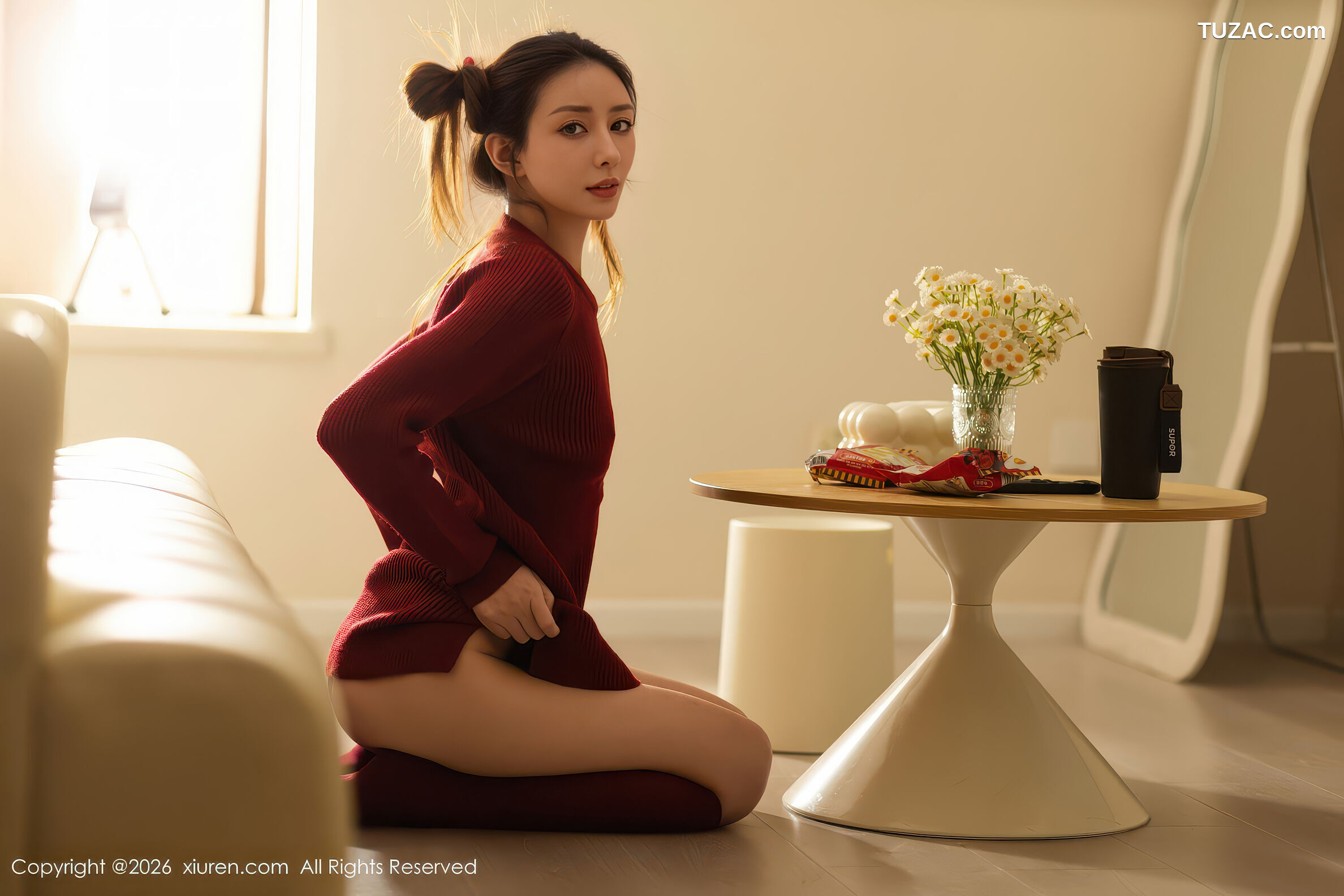 XiuRen秀人网-11198-悦兮-酒红色毛衣丸子头美女-2026.01.06