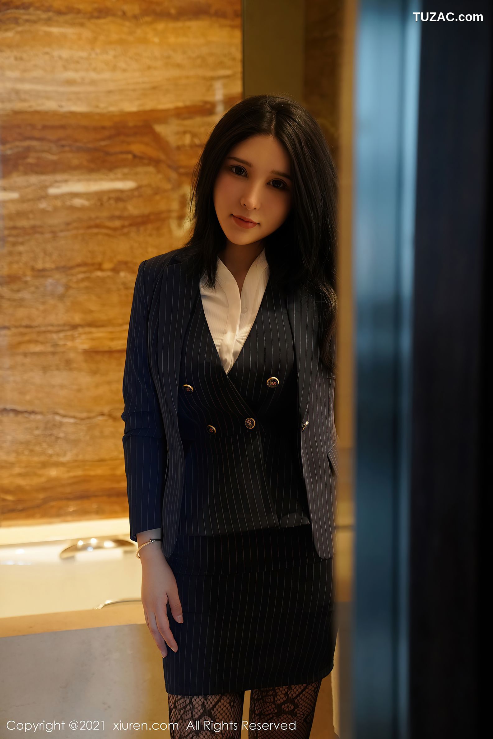 XiuRen秀人网-3124-姝姝不是妹妹-职场制服OL主题镂空内衣黑丝网袜魅惑-2021.02.23