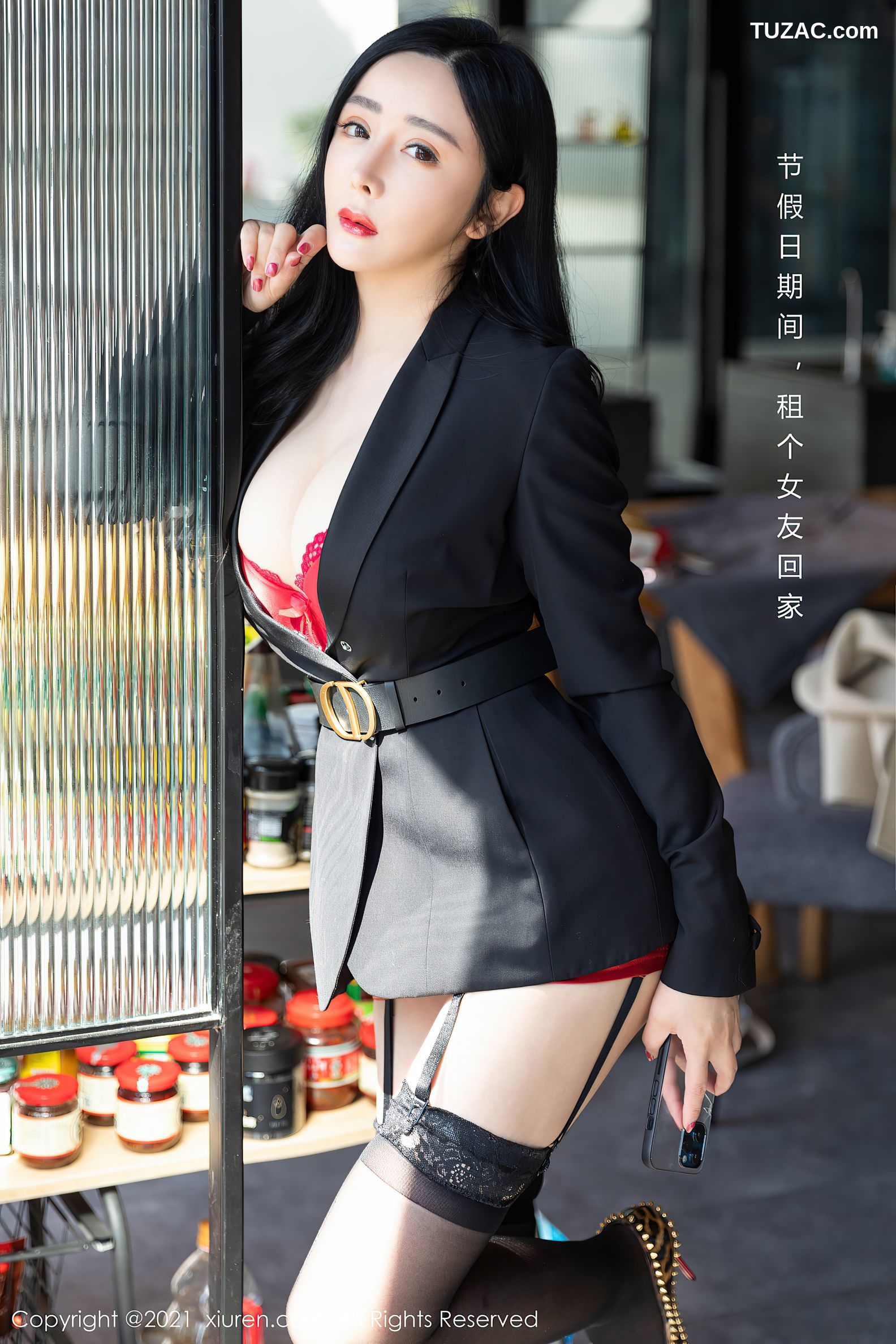 XiuRen秀人网-3148-允爾-元宵节剧情主题猩红内衣蕾丝吊带袜-2021.03.01