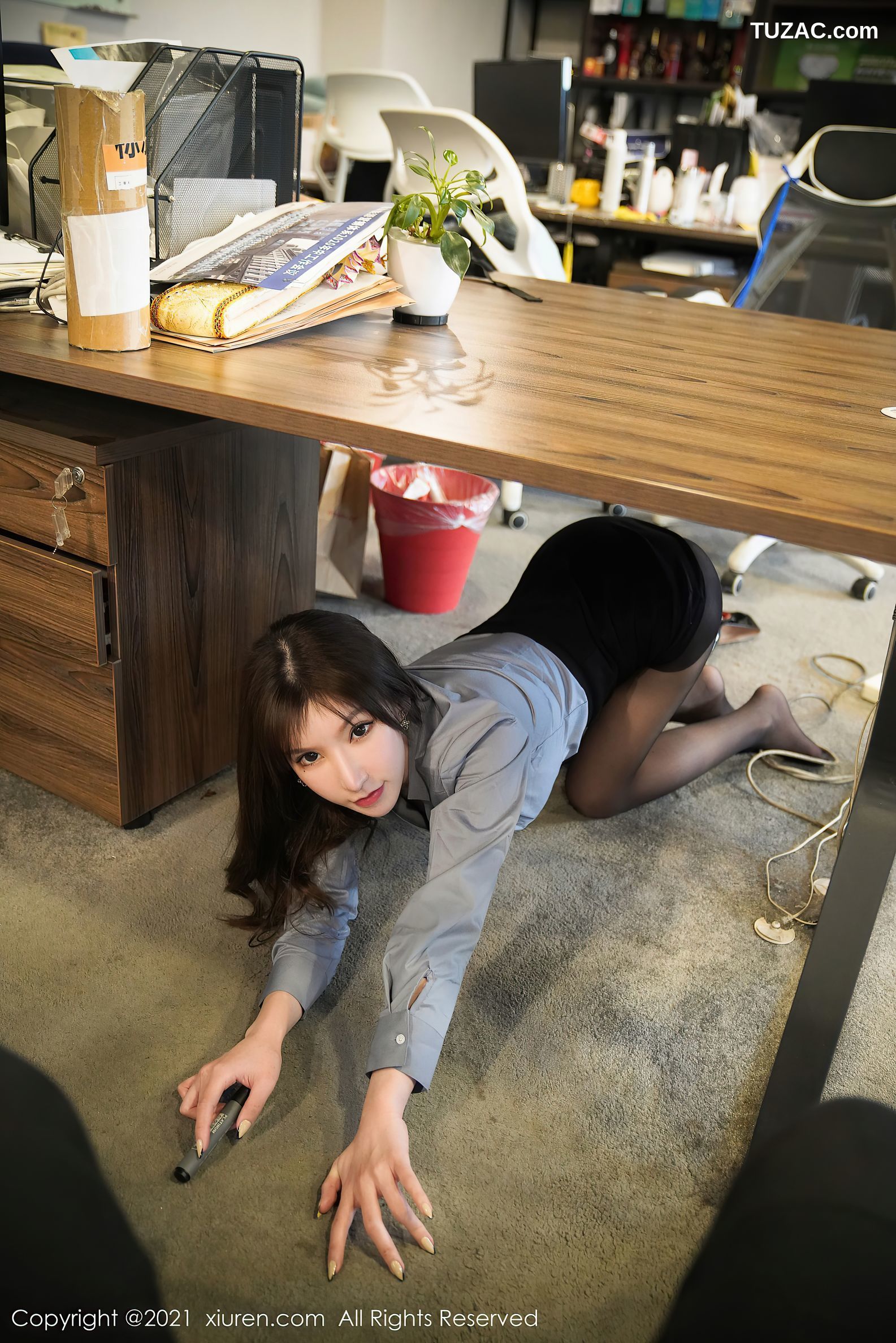 XiuRen秀人网-3203-周于希Sandy-消防培训剧情主题-灰衬衣黑色内衣-2021.03.15