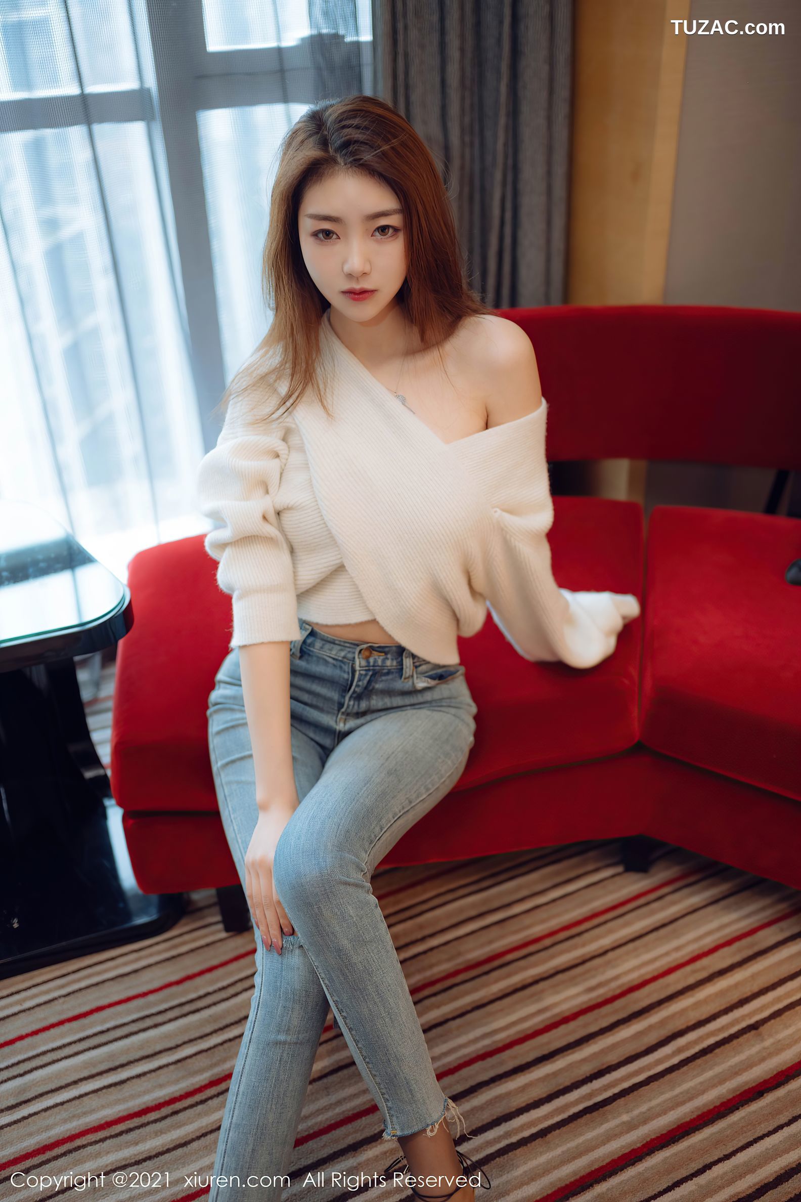 XiuRen秀人网-3493-可樂Vicky-紧身牛仔裤超薄黑丝-2021.06.02