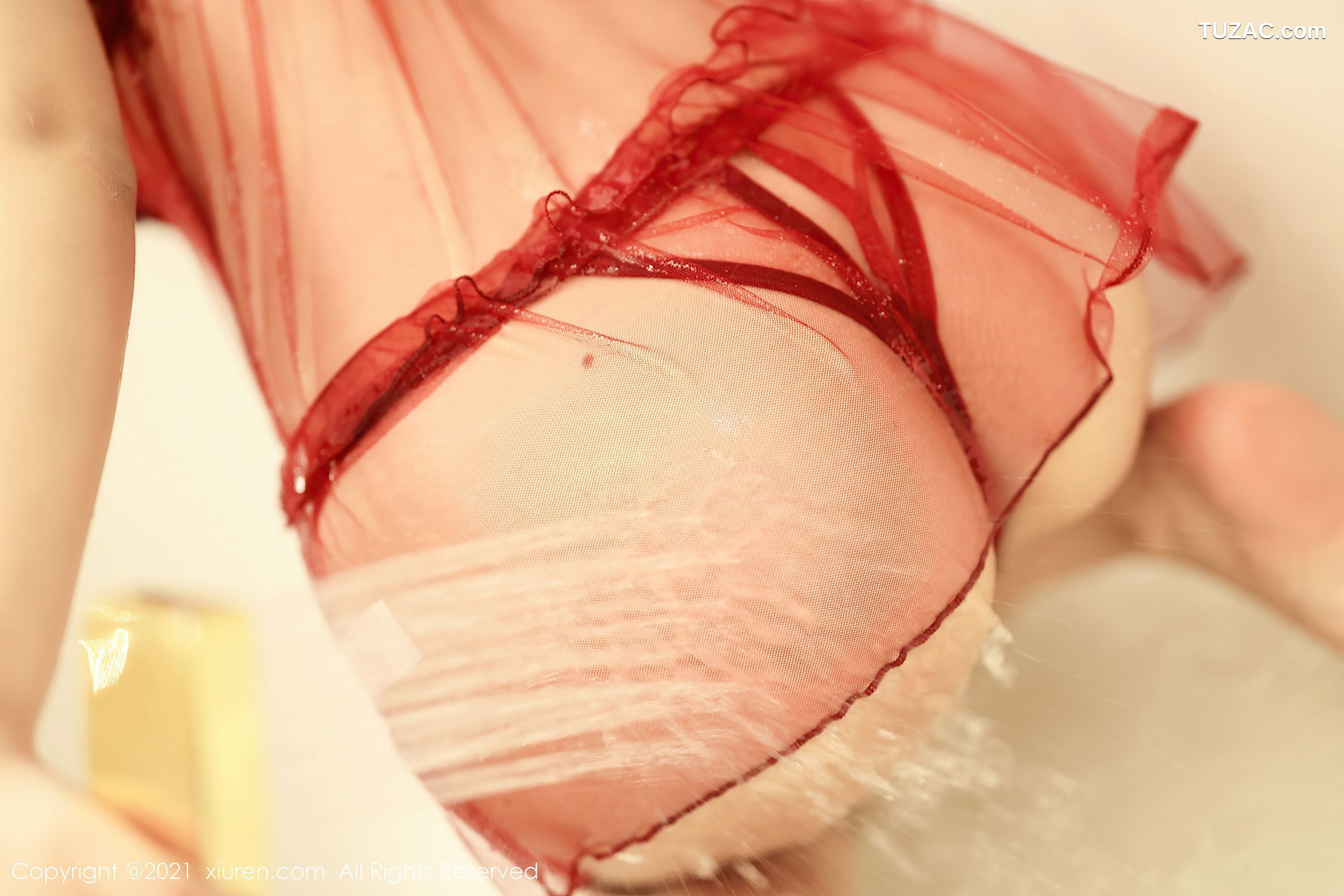 XiuRen秀人网-3554-绮里嘉Carina-心愿旅拍-浴室鲜红透视薄纱湿身-2021.06.17