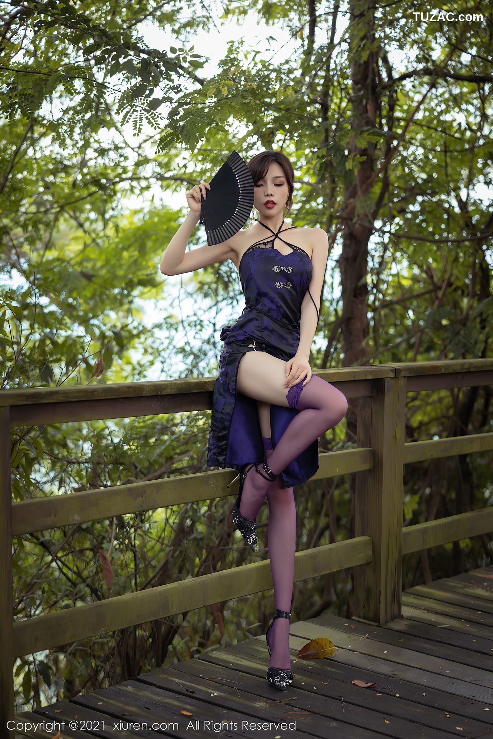 XiuRen秀人网-3794-芝芝Booty-紫色古典旗袍薄透内裤-2021.08.12