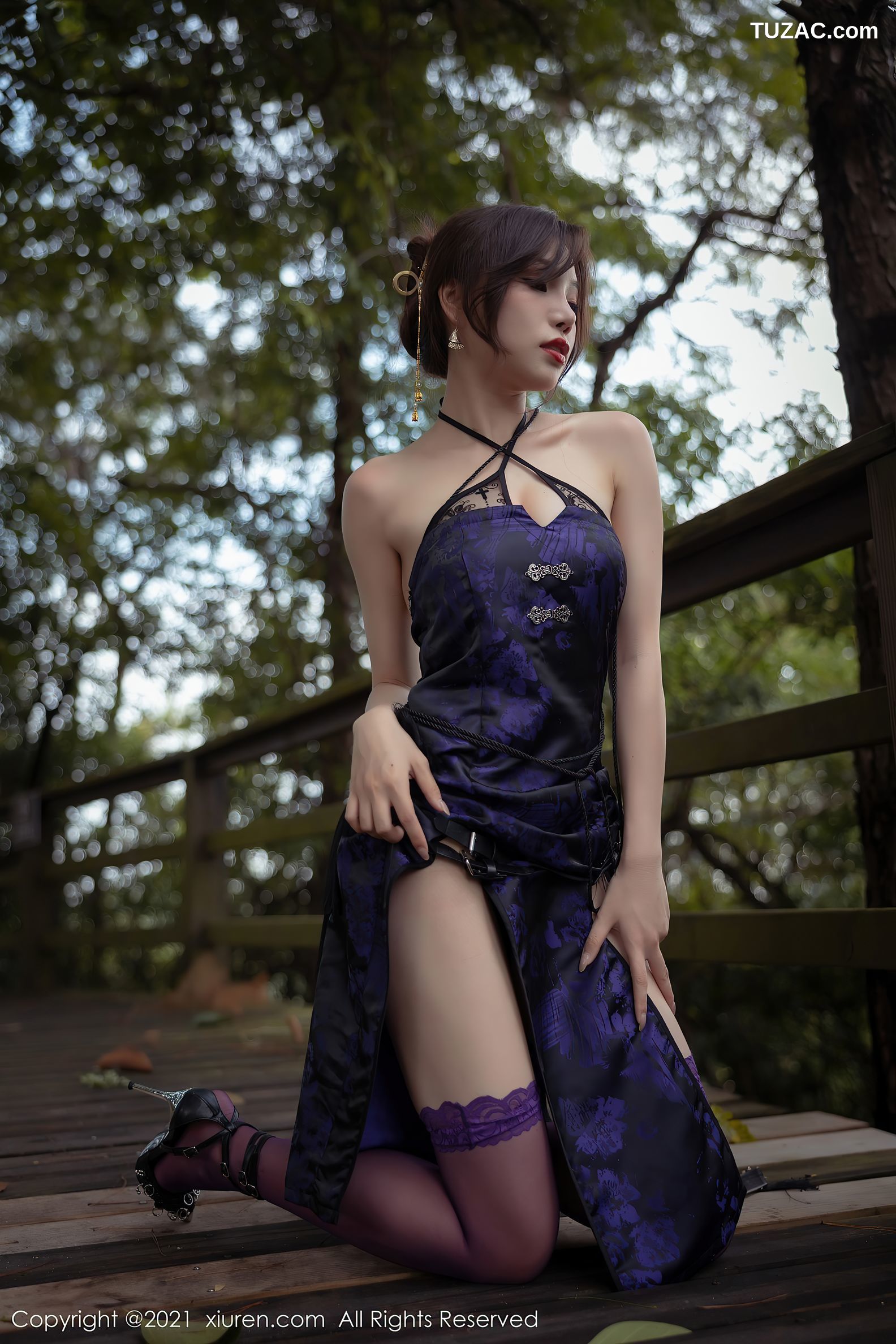 XiuRen秀人网-3794-芝芝Booty-紫色古典旗袍薄透内裤-2021.08.12