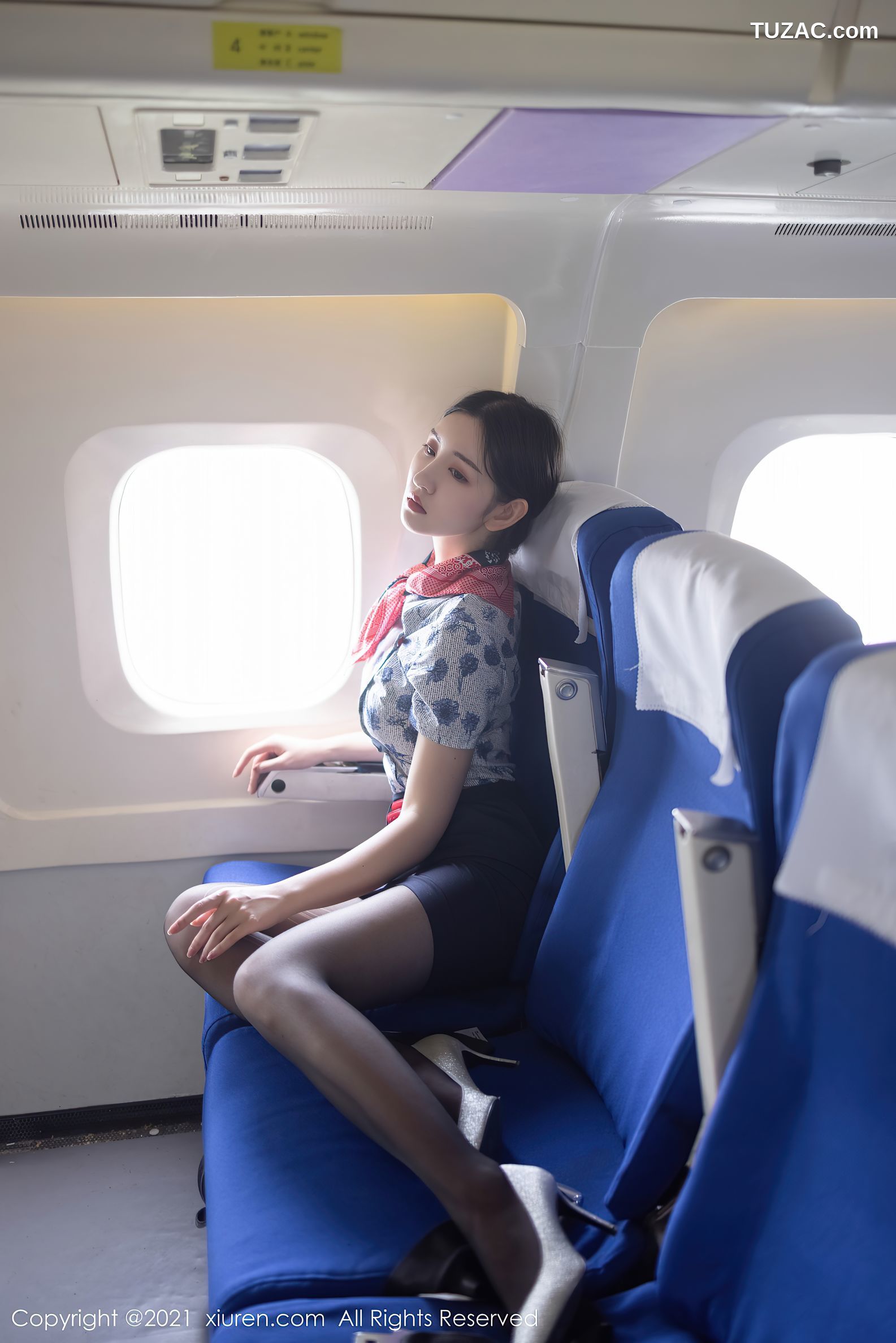 XiuRen秀人网-3838-沈梦瑶-客机空姐制服主题黑色内衣透视内裤-2021.08.24