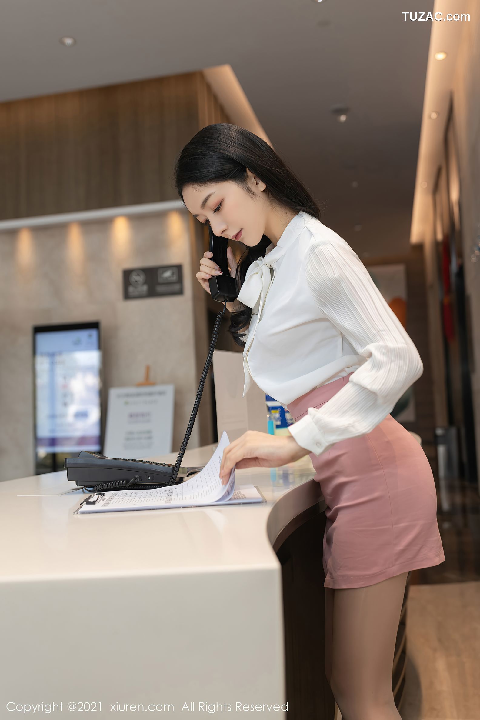 XiuRen秀人网-3966-Angela00-前台小姐姐主题蕾丝内衣肉丝-2021.09.17