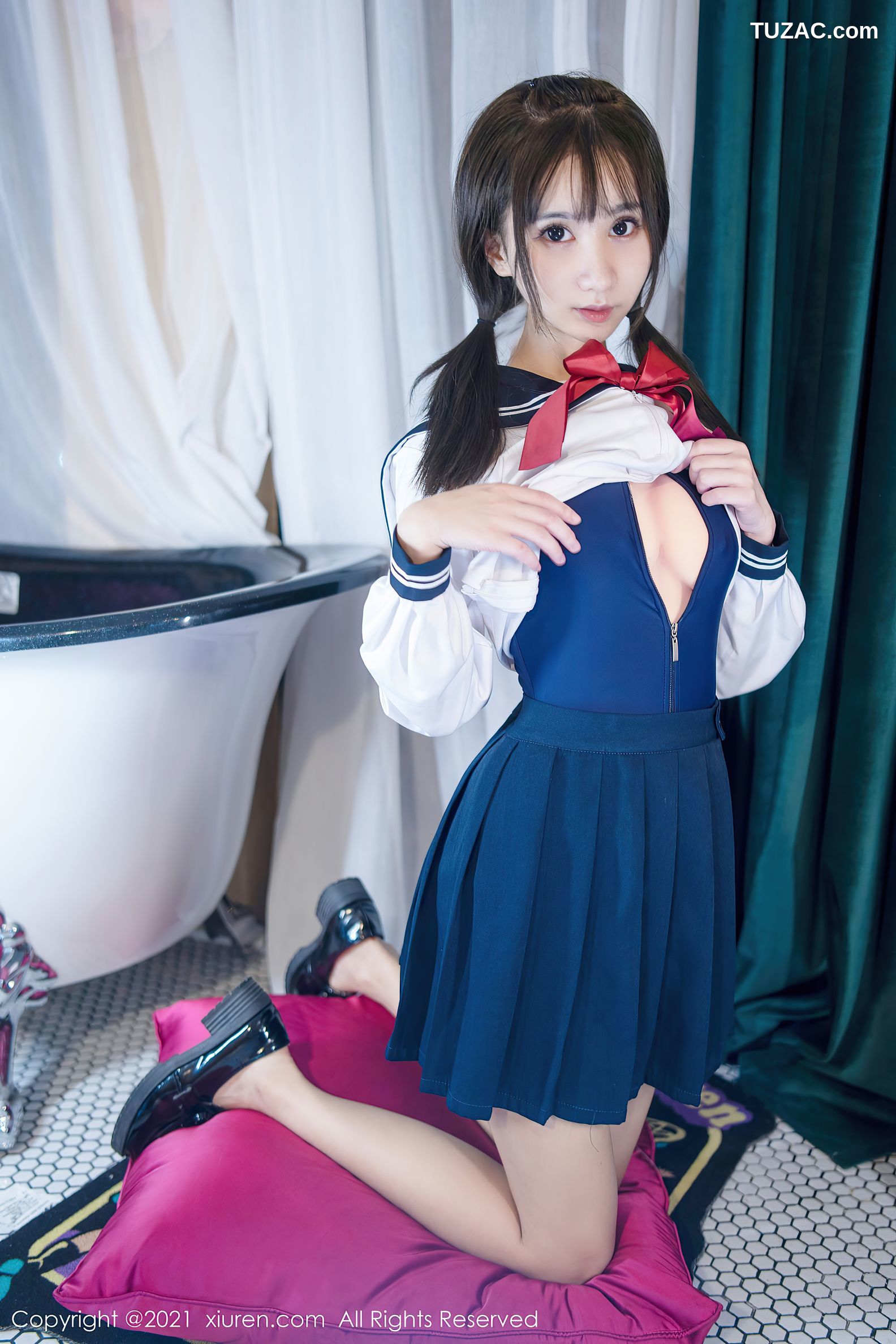 XiuRen秀人网-4108-小果冻儿-JK制服高叉连体衣牛奶湿身-2021.10.25