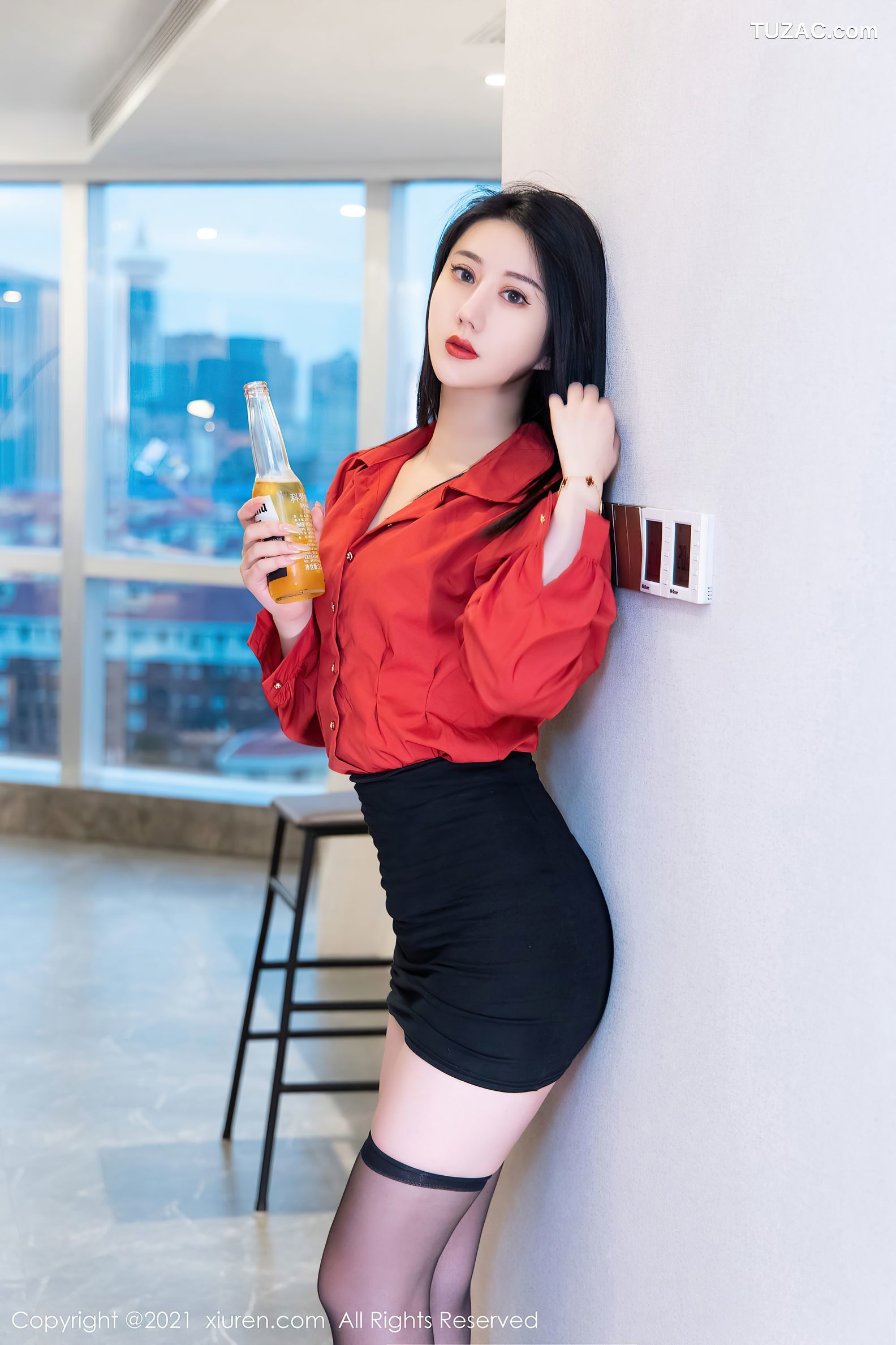 XiuRen秀人网-4253-苏小曼babyface-经典猩红衬衫蕾丝内衣-2021.11.23