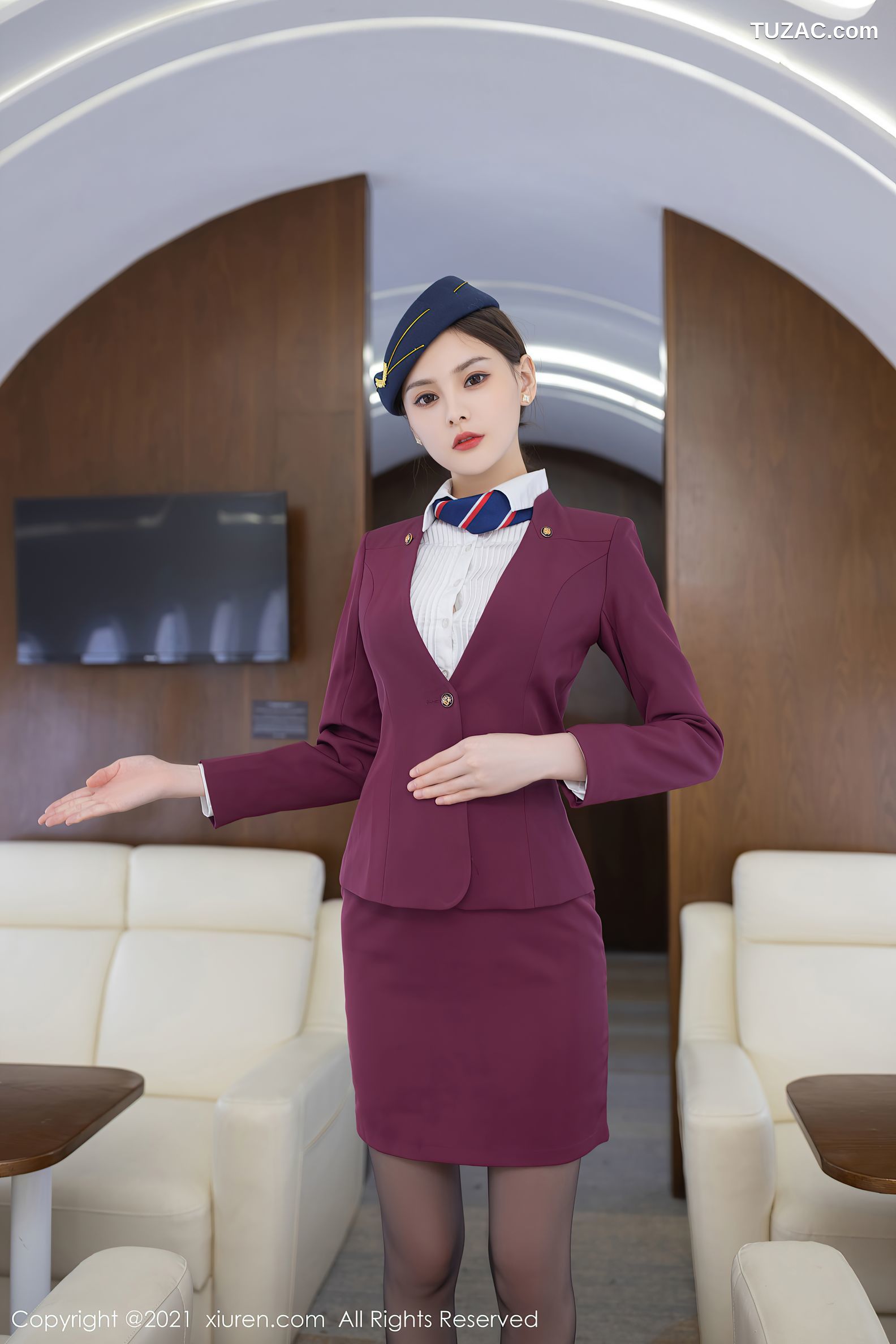 XiuRen秀人网-4264-王心怡-空姐制服主题性感内衣黑丝-2021.11.24