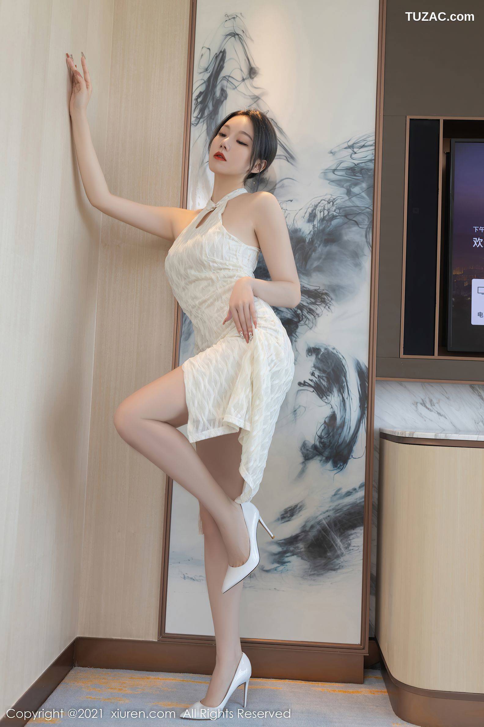 XiuRen秀人网-4308-安然Maleah-白纱连衣裙红色蕾丝内衣惹火-2021.12.07