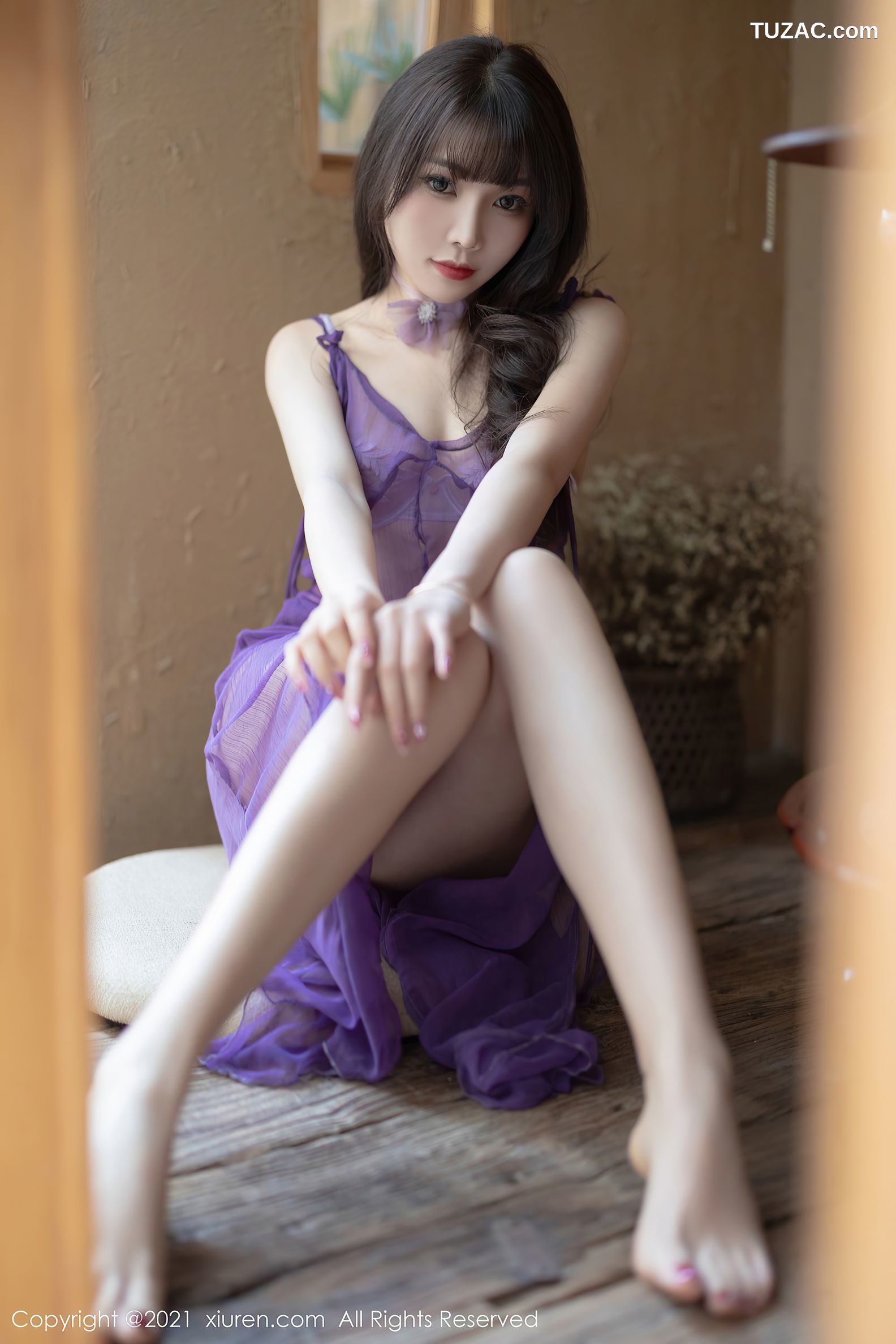 XiuRen秀人网-4410-芝芝Booty-床上紫色轻纱长裙蕾丝内衣迷人-2021.12.30