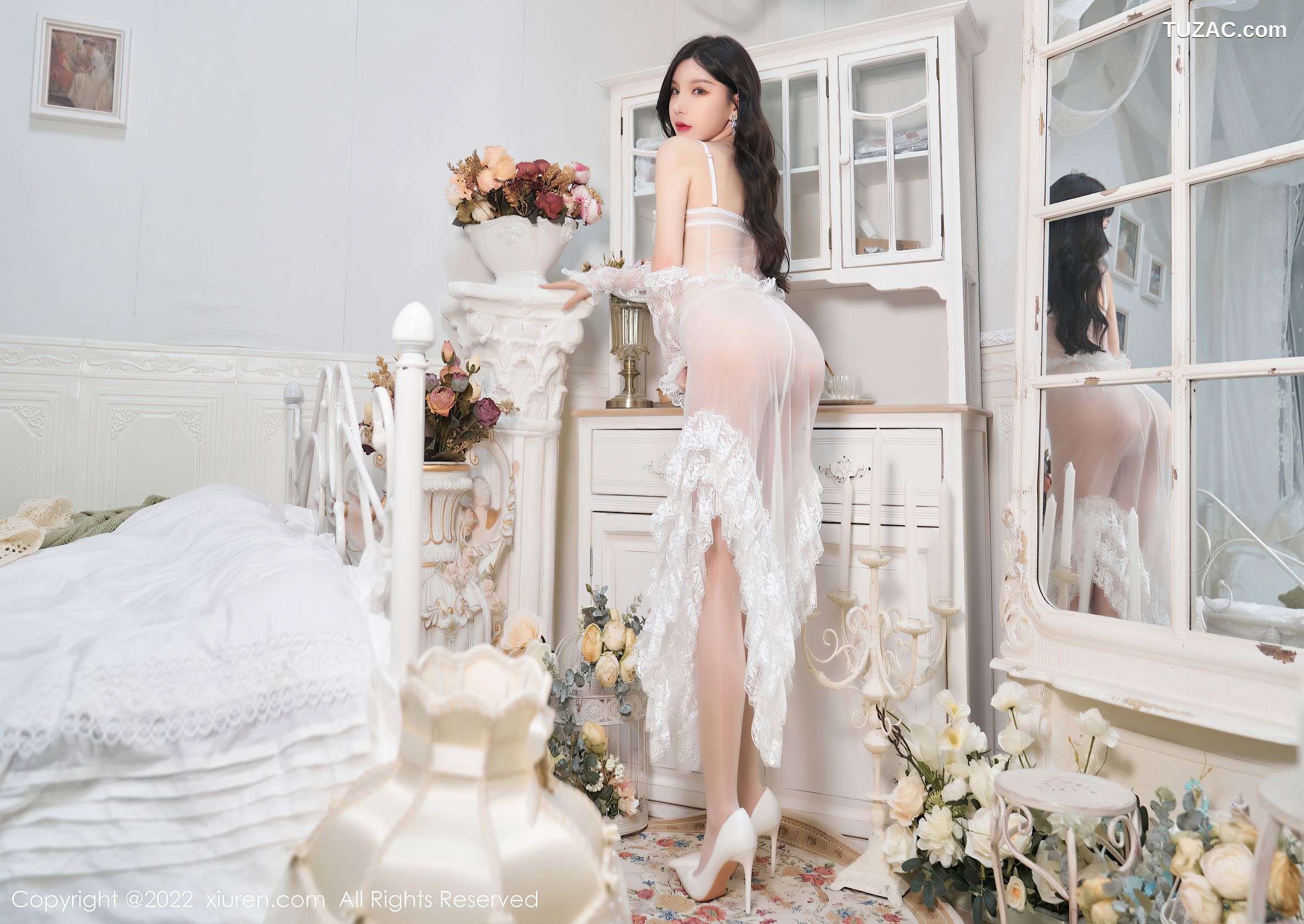 XiuRen秀人网-4499-周于希Sally-白色轻透雷丝吊带长裙白色丝袜-2022.01.21