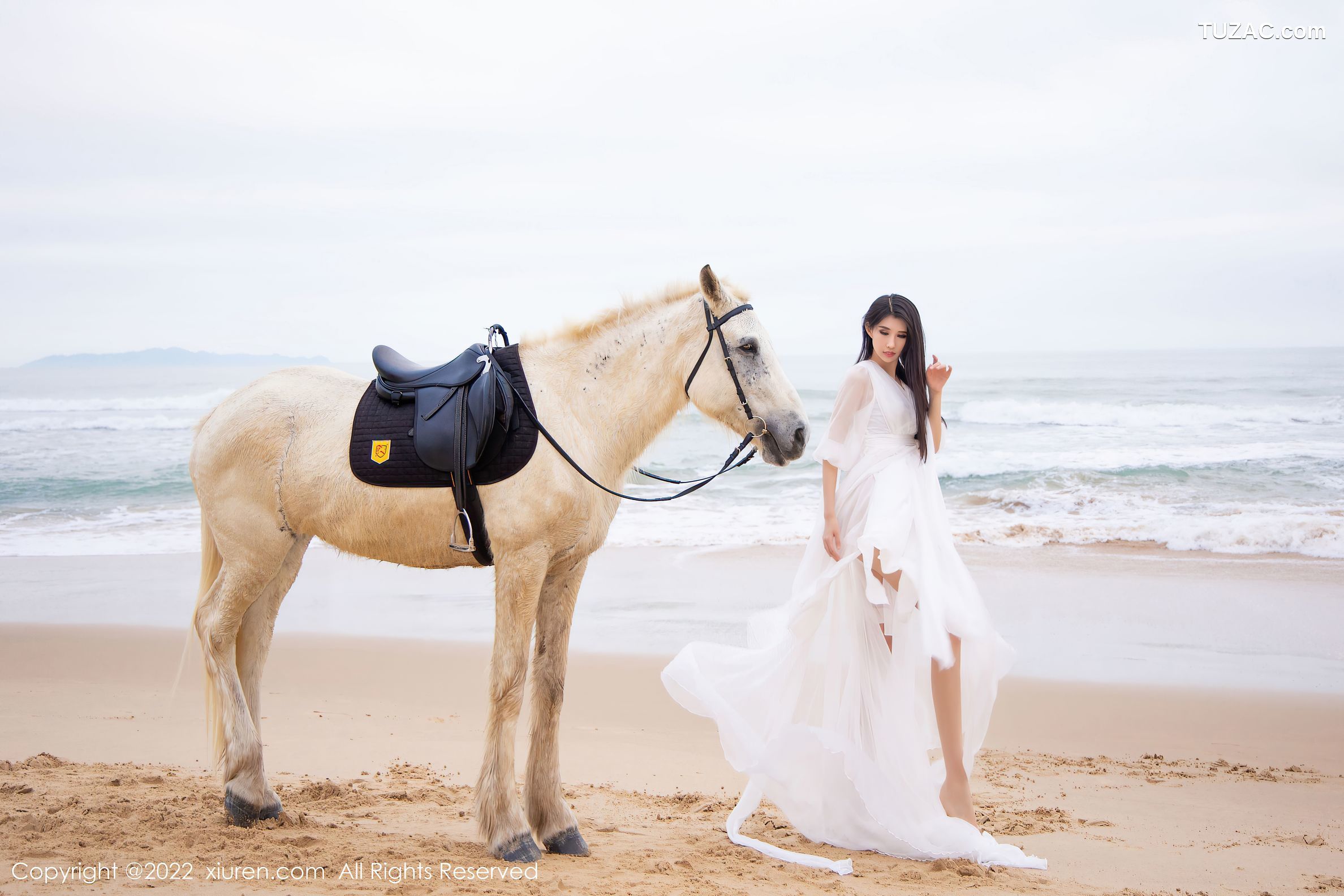 XiuRen秀人网-4829-葛征-三亚旅拍骑马系列白色连衣裙-黄色比基尼-2022.04.07