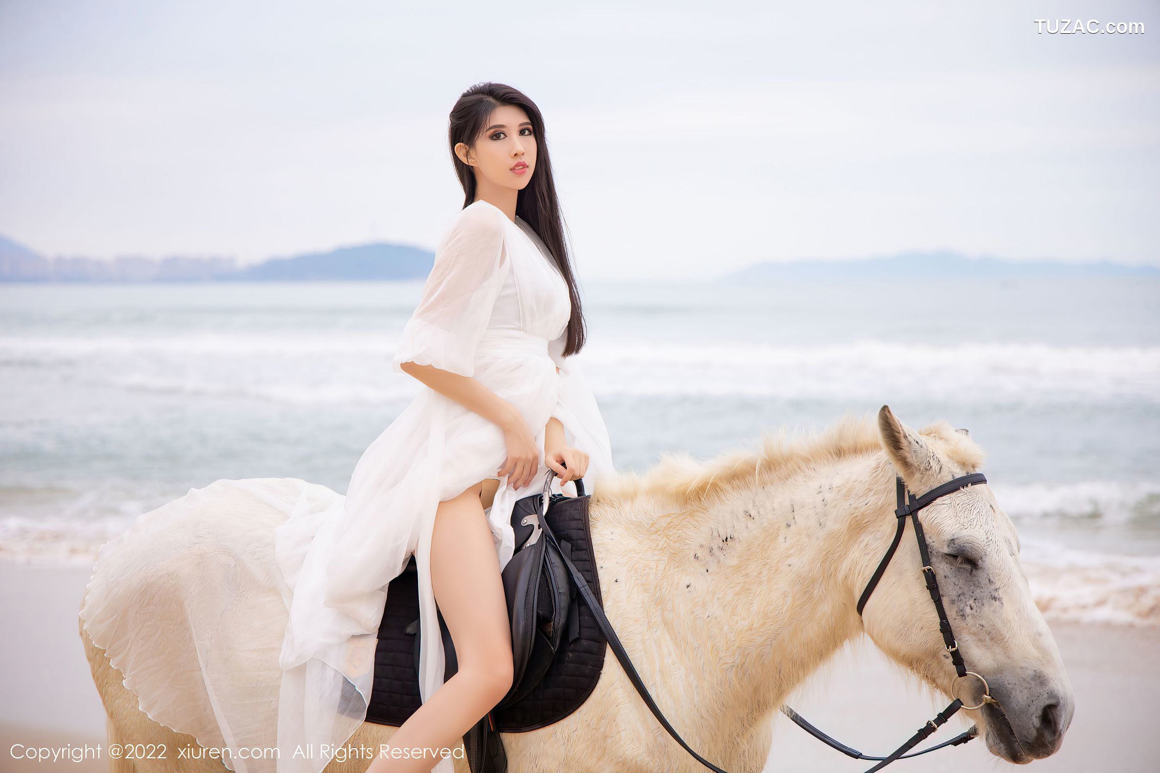 XiuRen秀人网-4829-葛征-三亚旅拍骑马系列白色连衣裙-黄色比基尼-2022.04.07