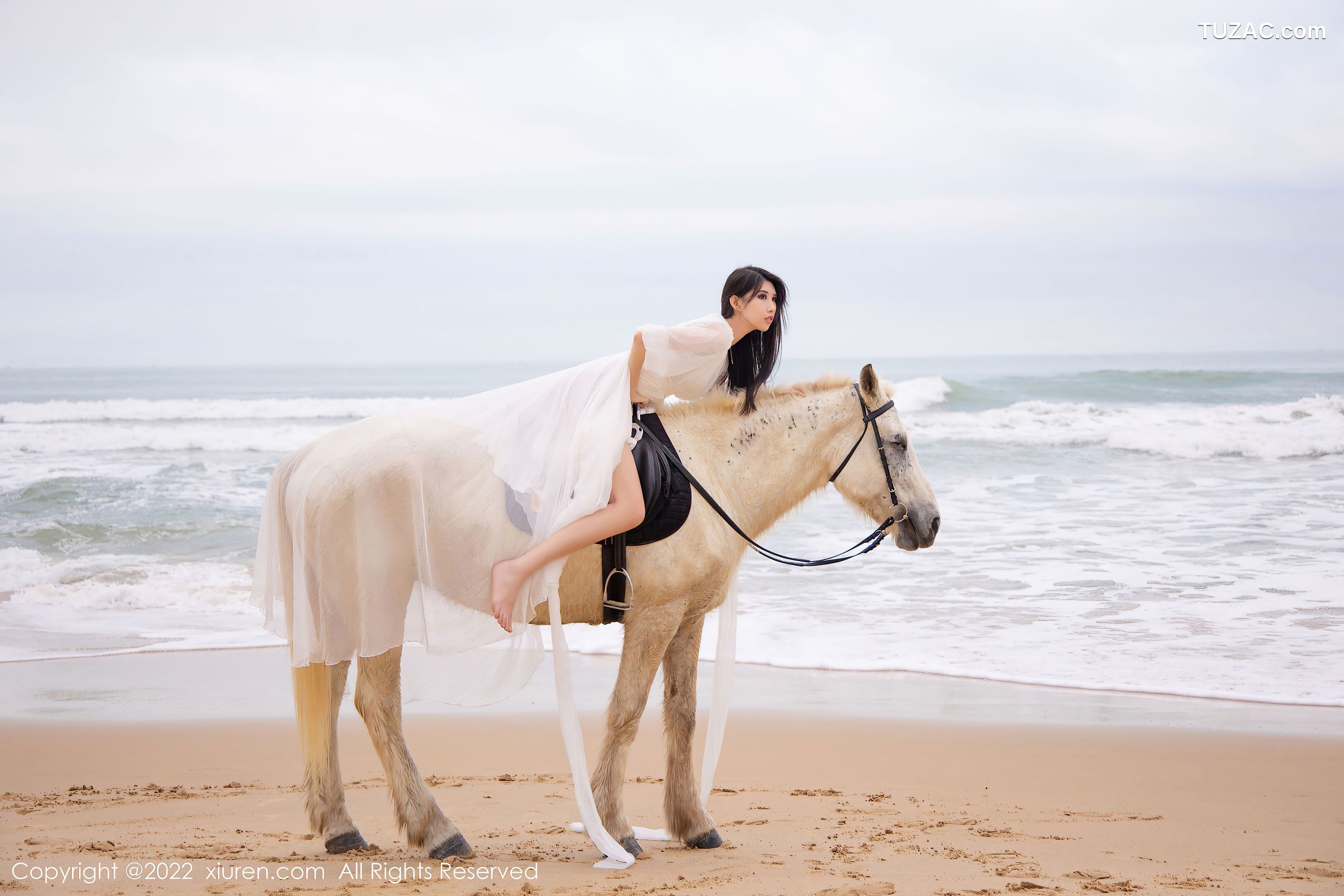 XiuRen秀人网-4829-葛征-三亚旅拍骑马系列白色连衣裙-黄色比基尼-2022.04.07