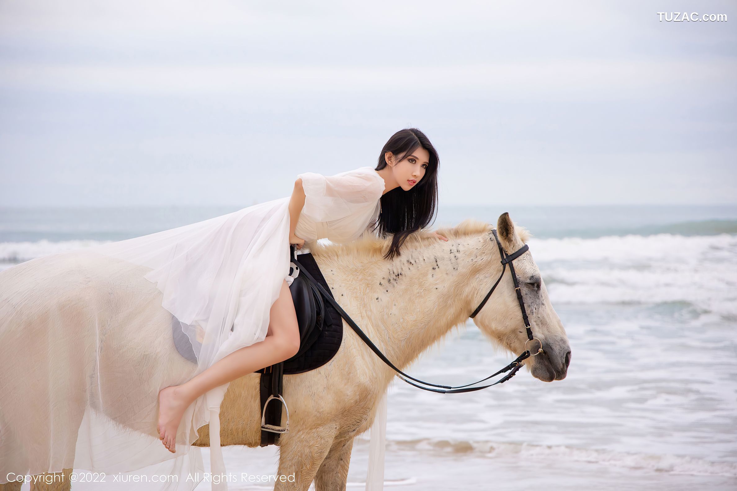 XiuRen秀人网-4829-葛征-三亚旅拍骑马系列白色连衣裙-黄色比基尼-2022.04.07