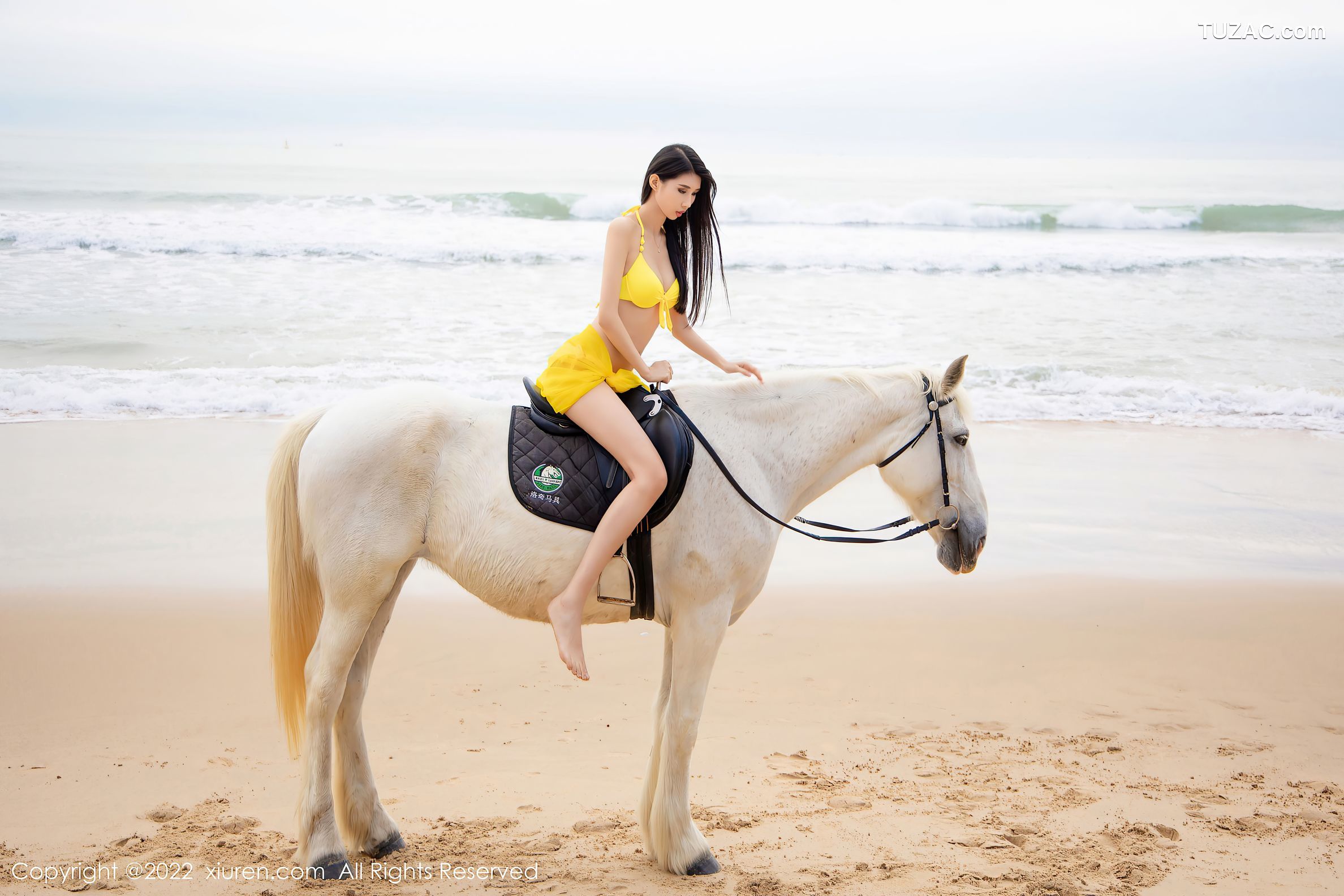 XiuRen秀人网-4829-葛征-三亚旅拍骑马系列白色连衣裙-黄色比基尼-2022.04.07