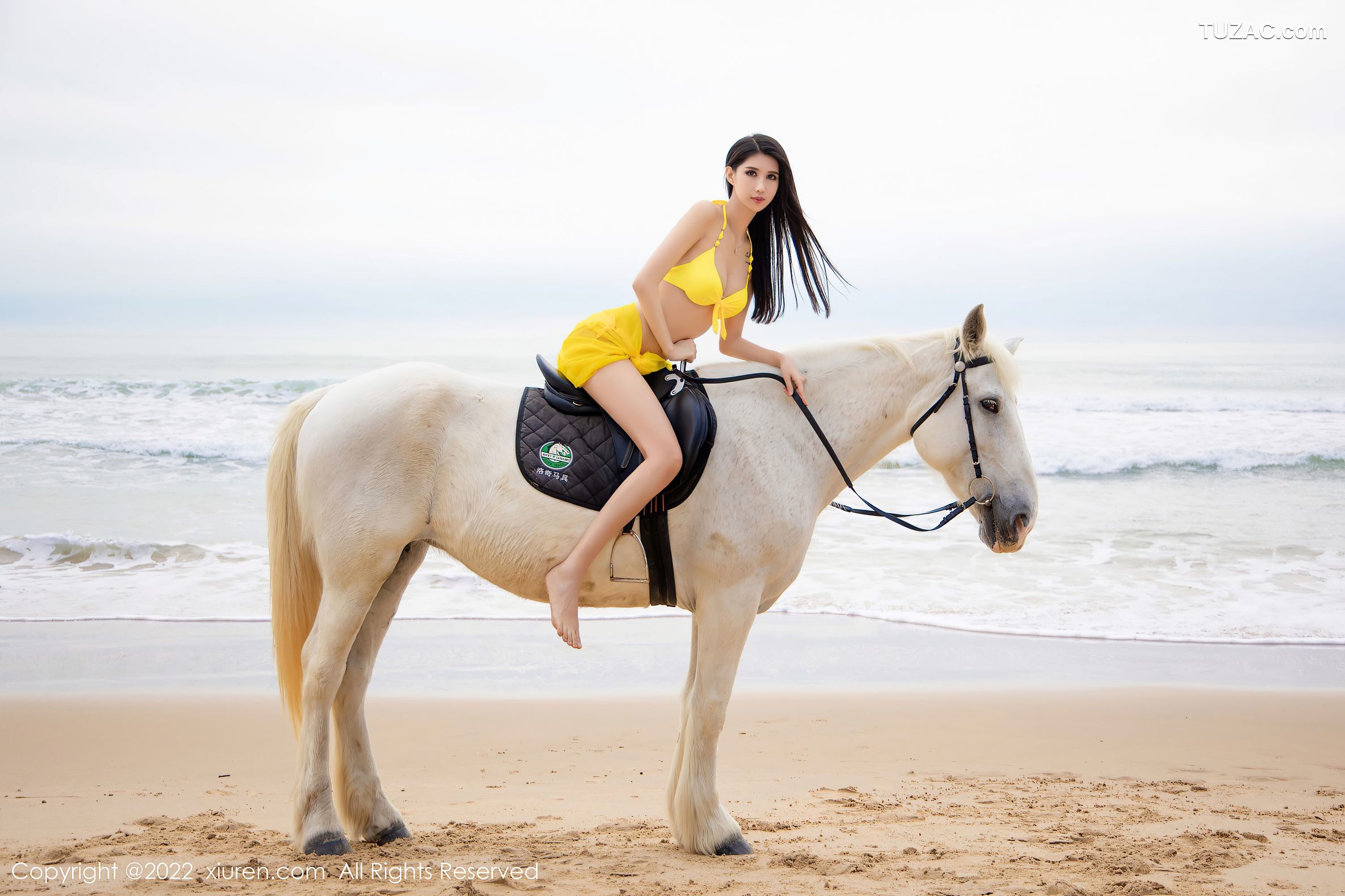 XiuRen秀人网-4829-葛征-三亚旅拍骑马系列白色连衣裙-黄色比基尼-2022.04.07