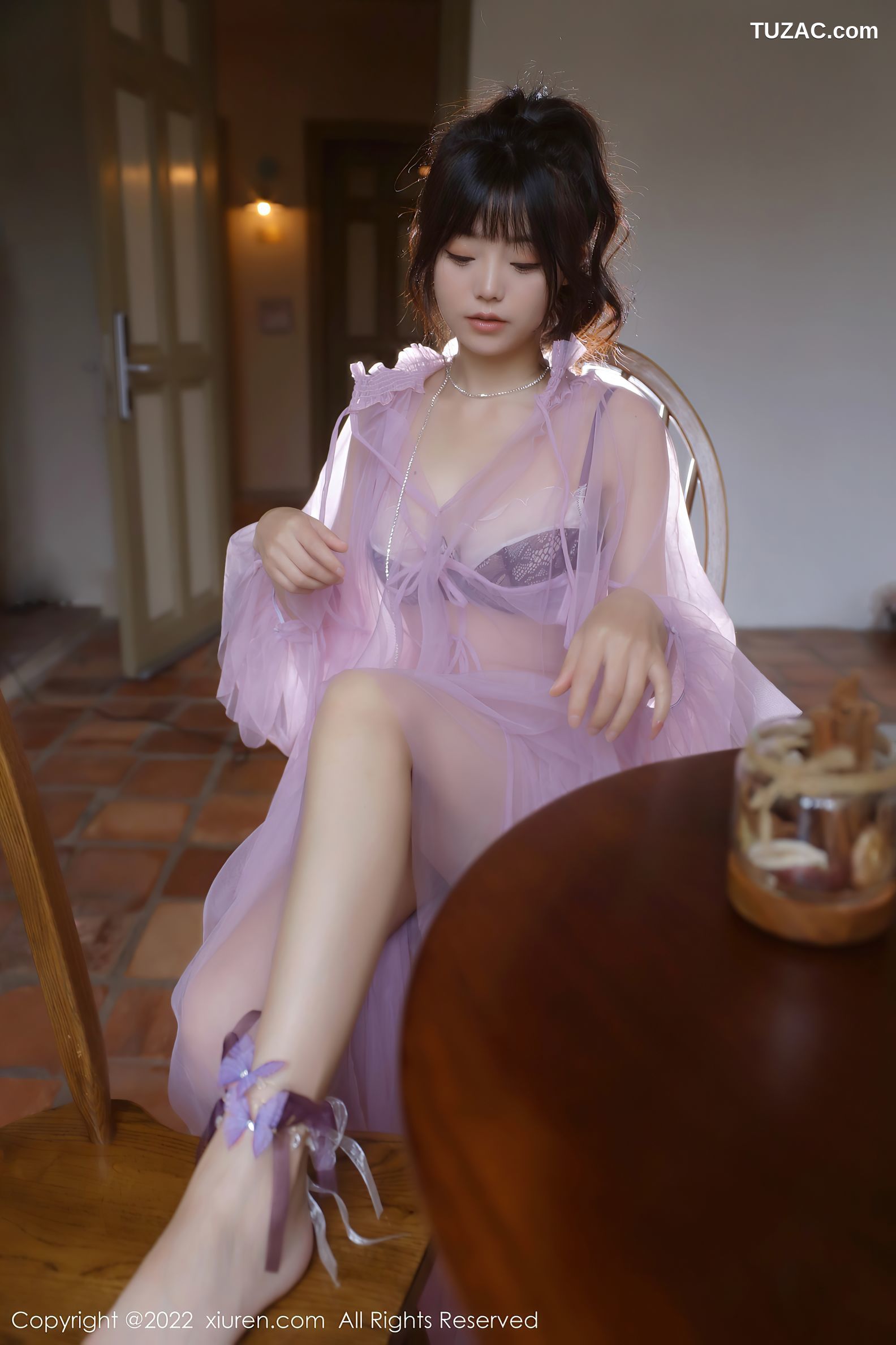 XiuRen-No.5085-佘贝拉-Bella-紫色透视纱裙真空