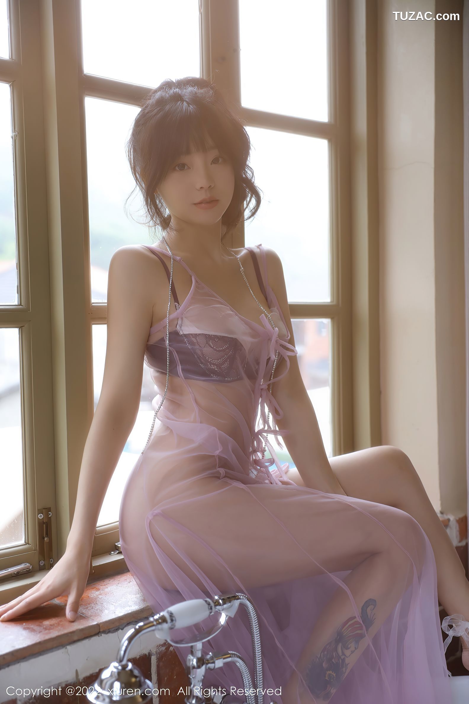 XiuRen-No.5085-佘贝拉-Bella-紫色透视纱裙真空