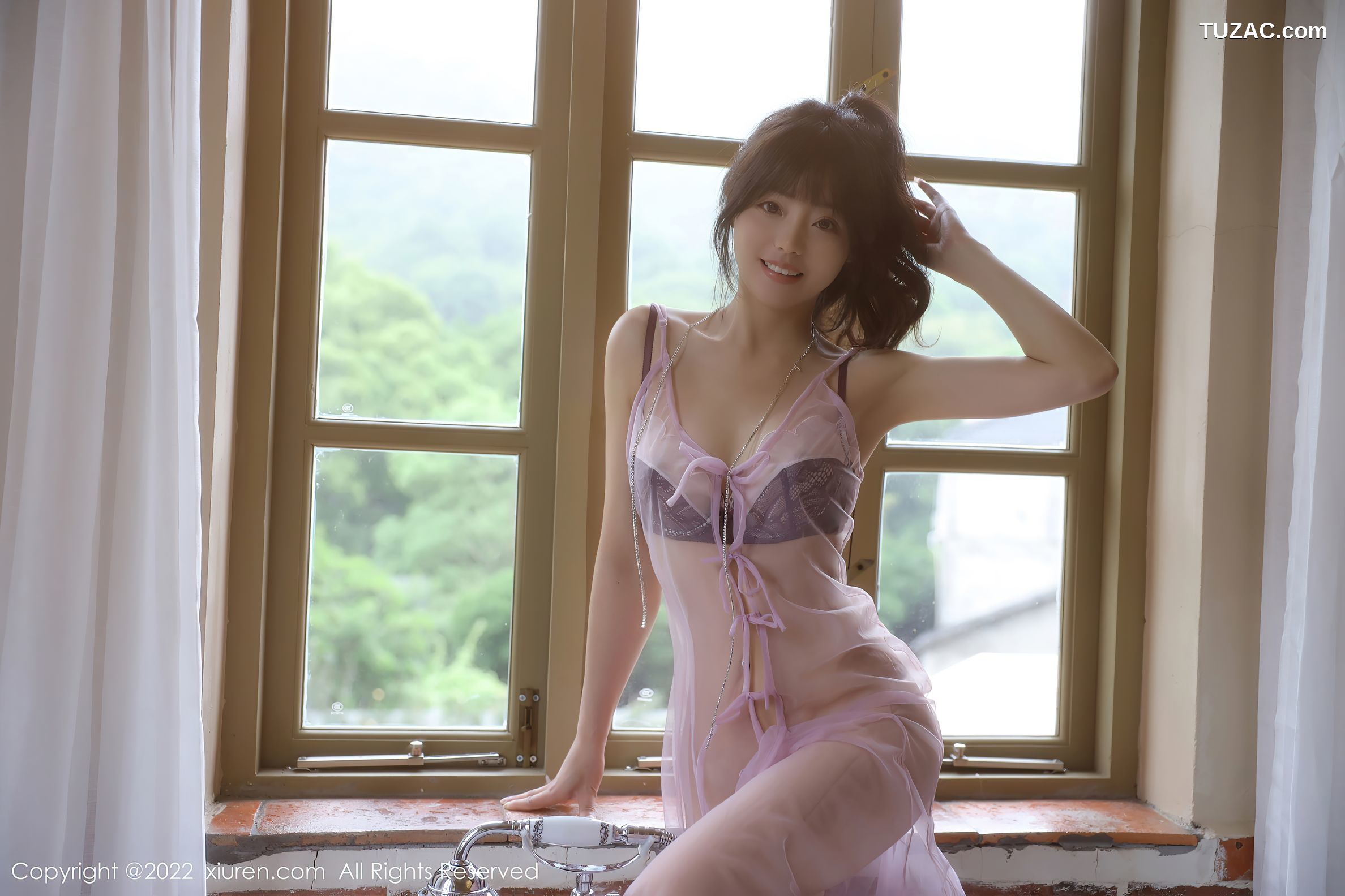 XiuRen-No.5085-佘贝拉-Bella-紫色透视纱裙真空
