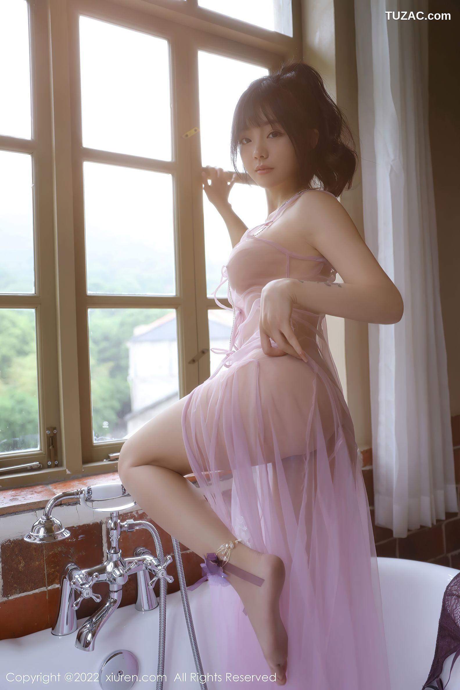XiuRen-No.5085-佘贝拉-Bella-紫色透视纱裙真空