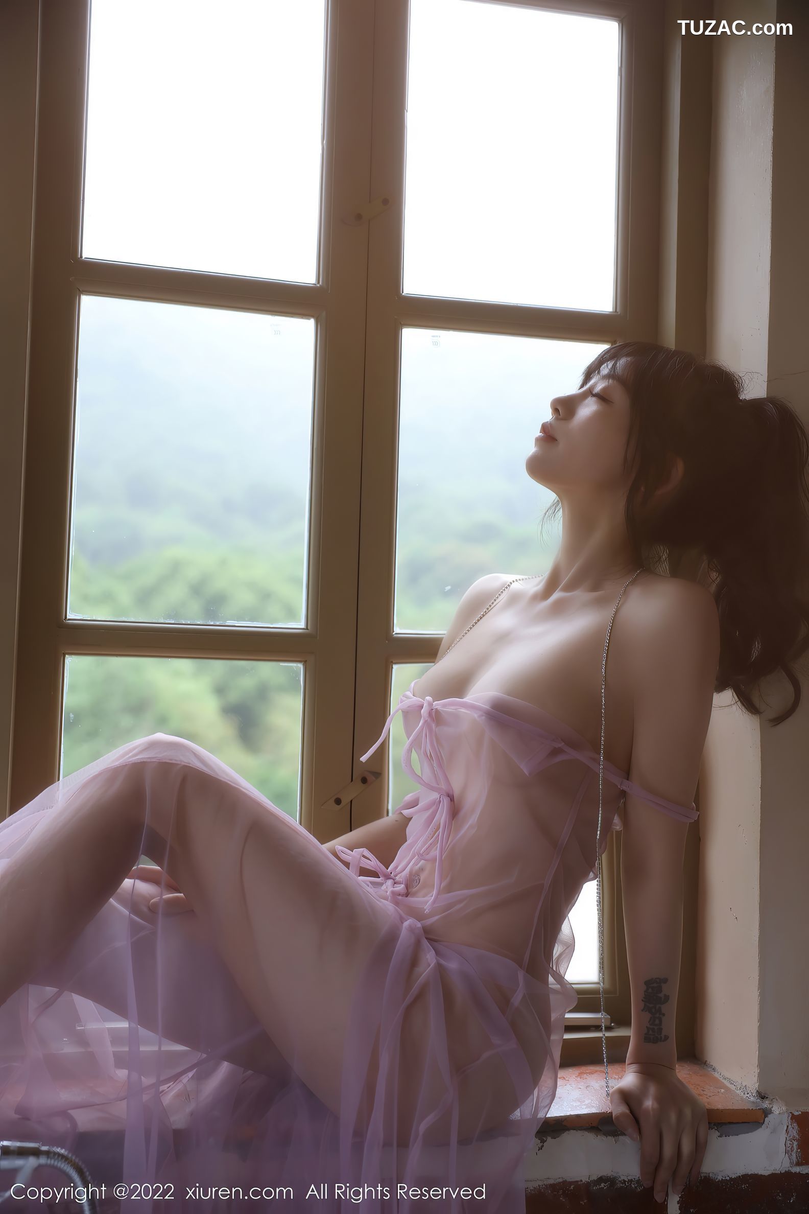 XiuRen-No.5085-佘贝拉-Bella-紫色透视纱裙真空