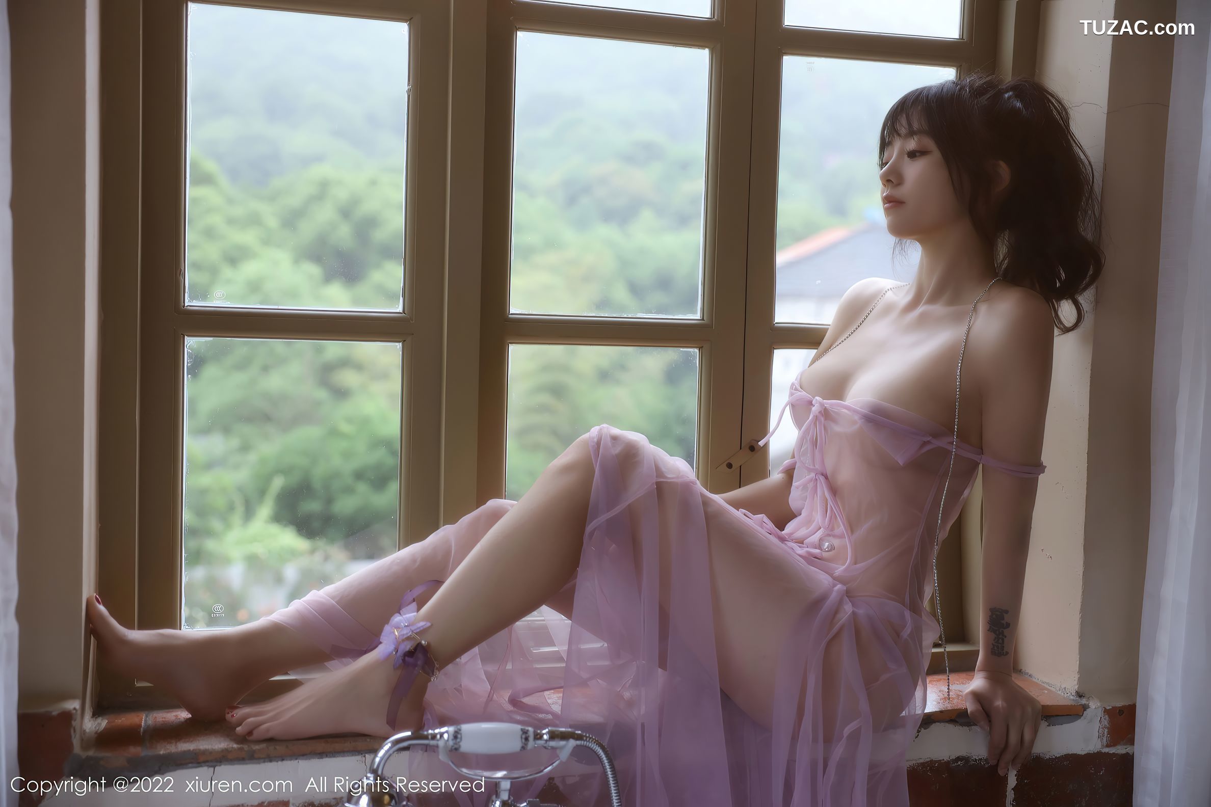 XiuRen-No.5085-佘贝拉-Bella-紫色透视纱裙真空