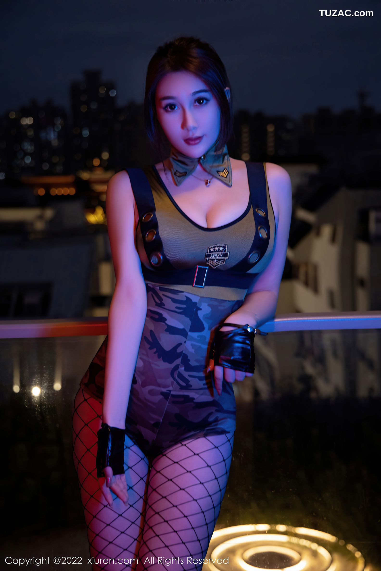 XiuRen-No.5234-宥利-短款迷彩服黑色网丝