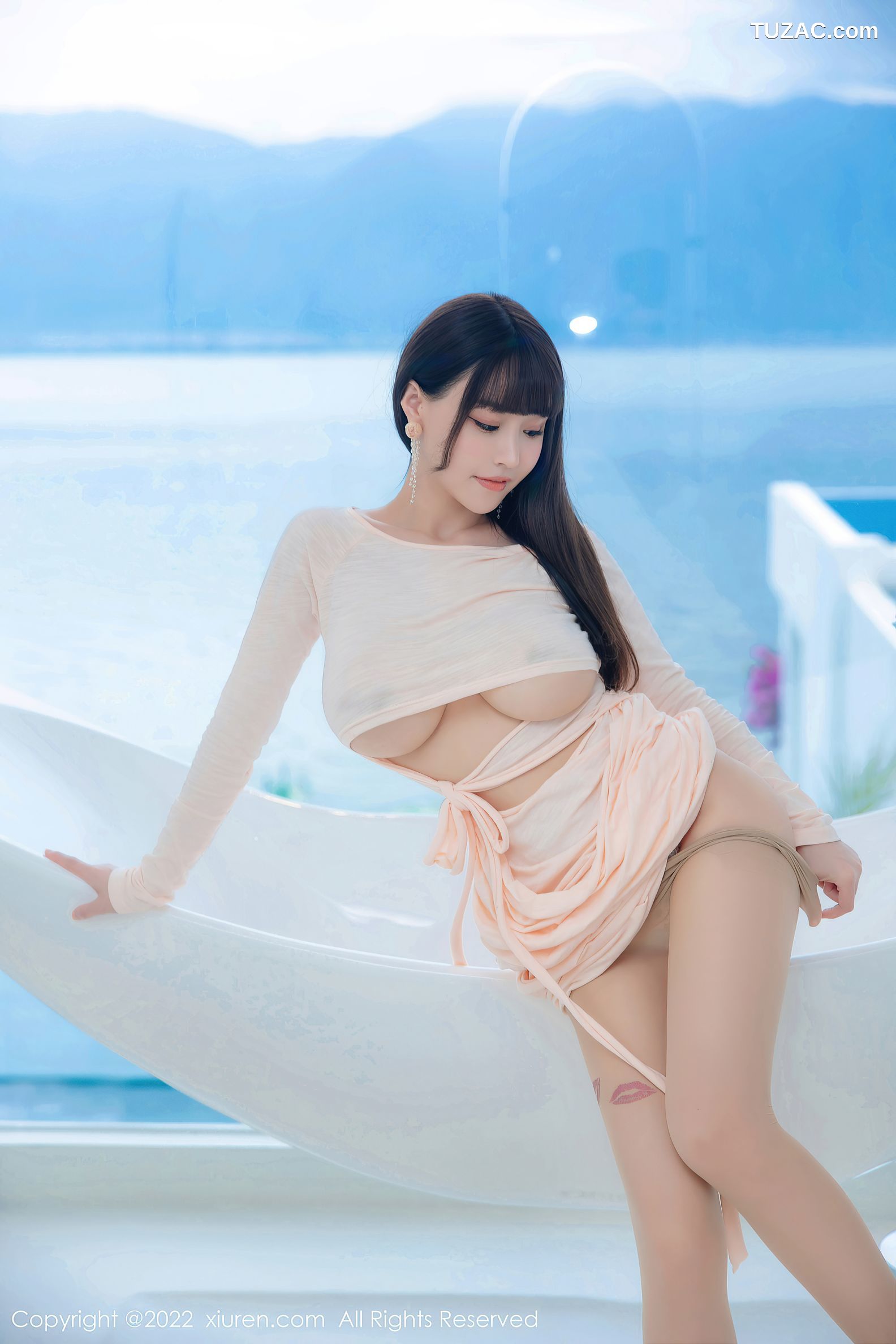 XiuRen-No.5248-朱可儿-浅色镂空连衣长裙肉丝