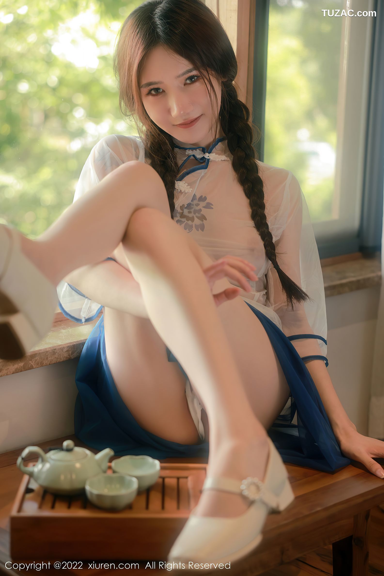 XiuRen-No.5287-古月小同学-古风白纱衫蓝纱裙真空